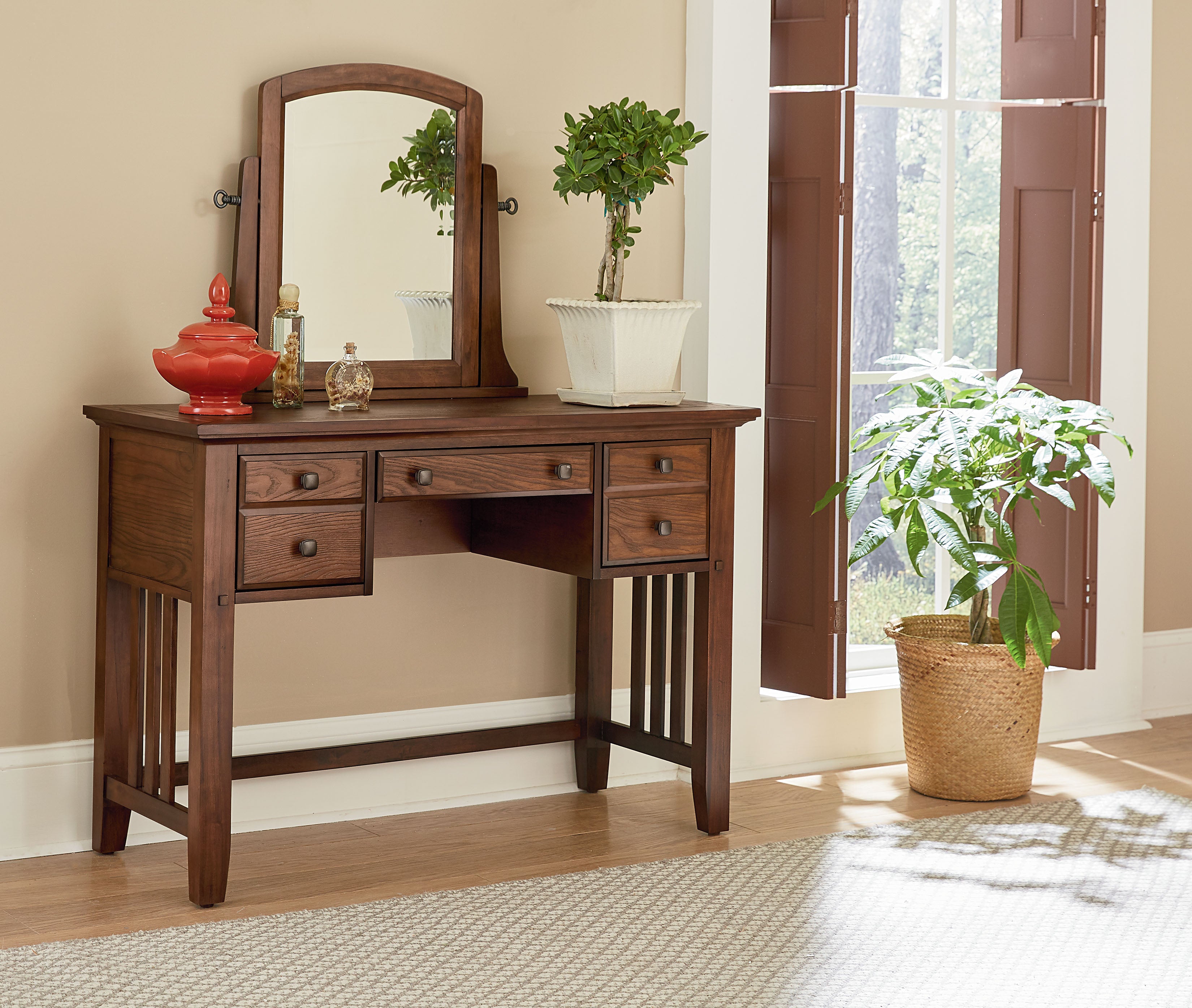 Modern Mission Vanity and Mirror - Vintage Oak