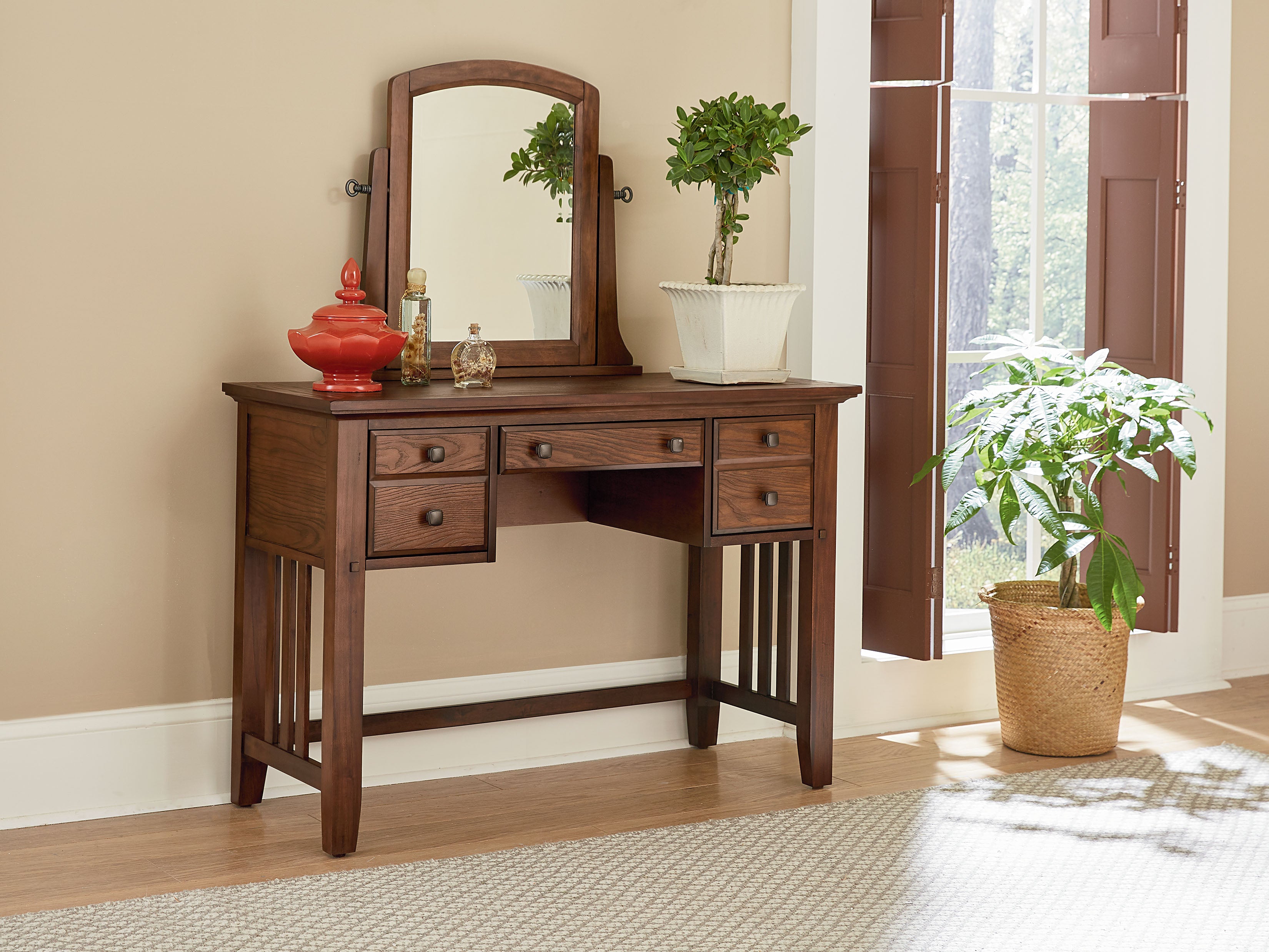 Modern Mission Vanity and Mirror - Vintage Oak