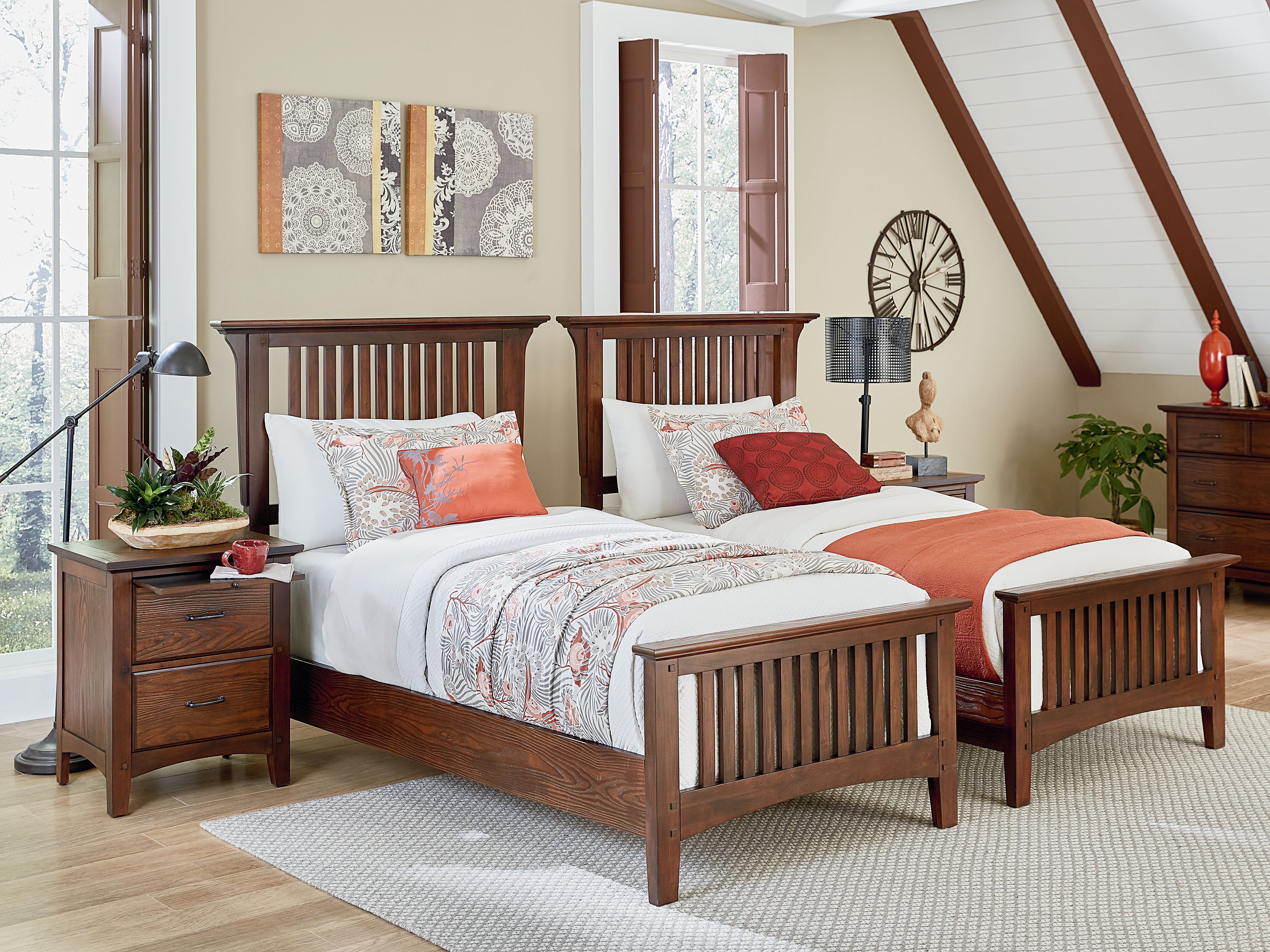 Modern Mission Double Twin Bedroom - Vintage Oak