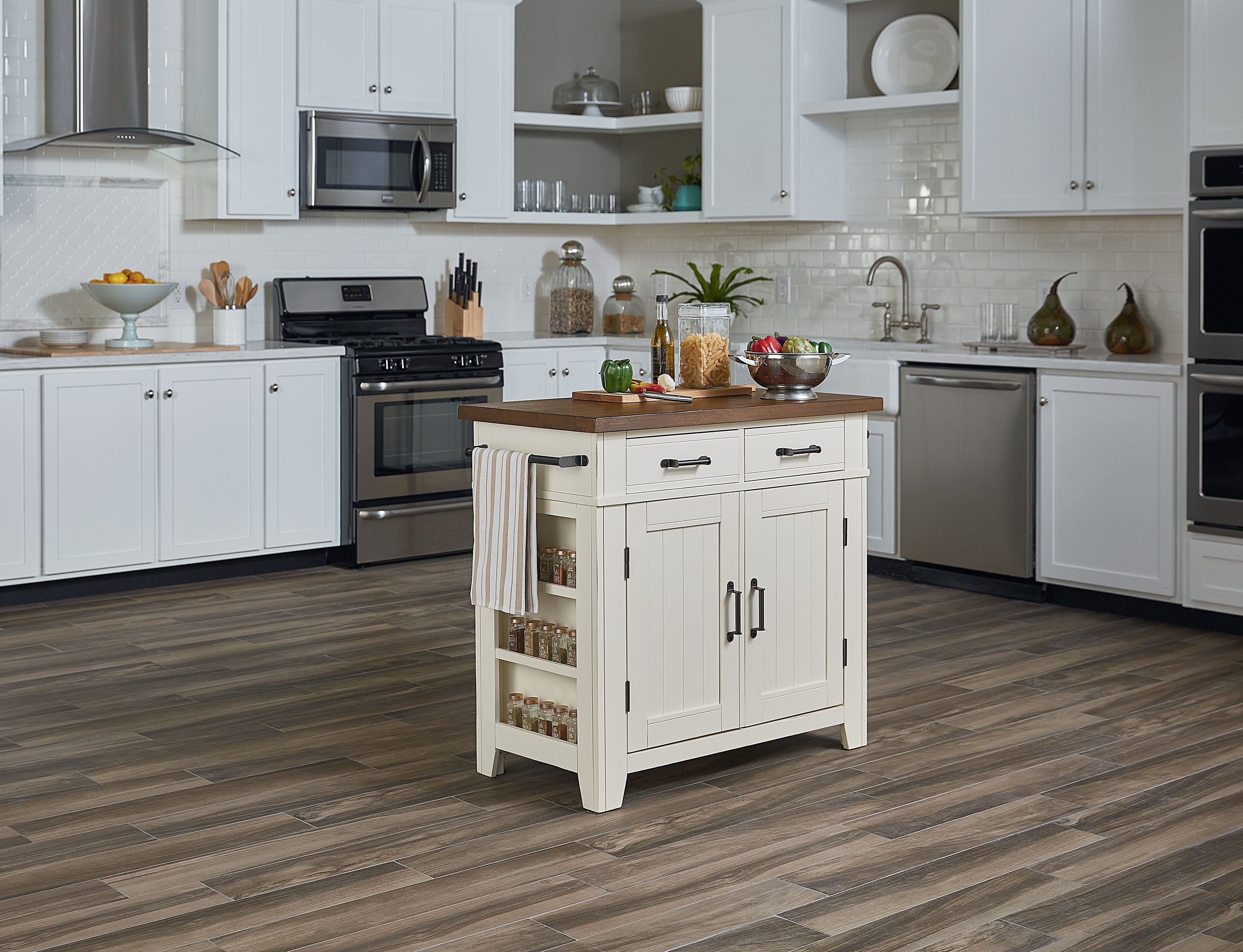 Urban Farmhouse Kitchen Island - White/Vintage Oak