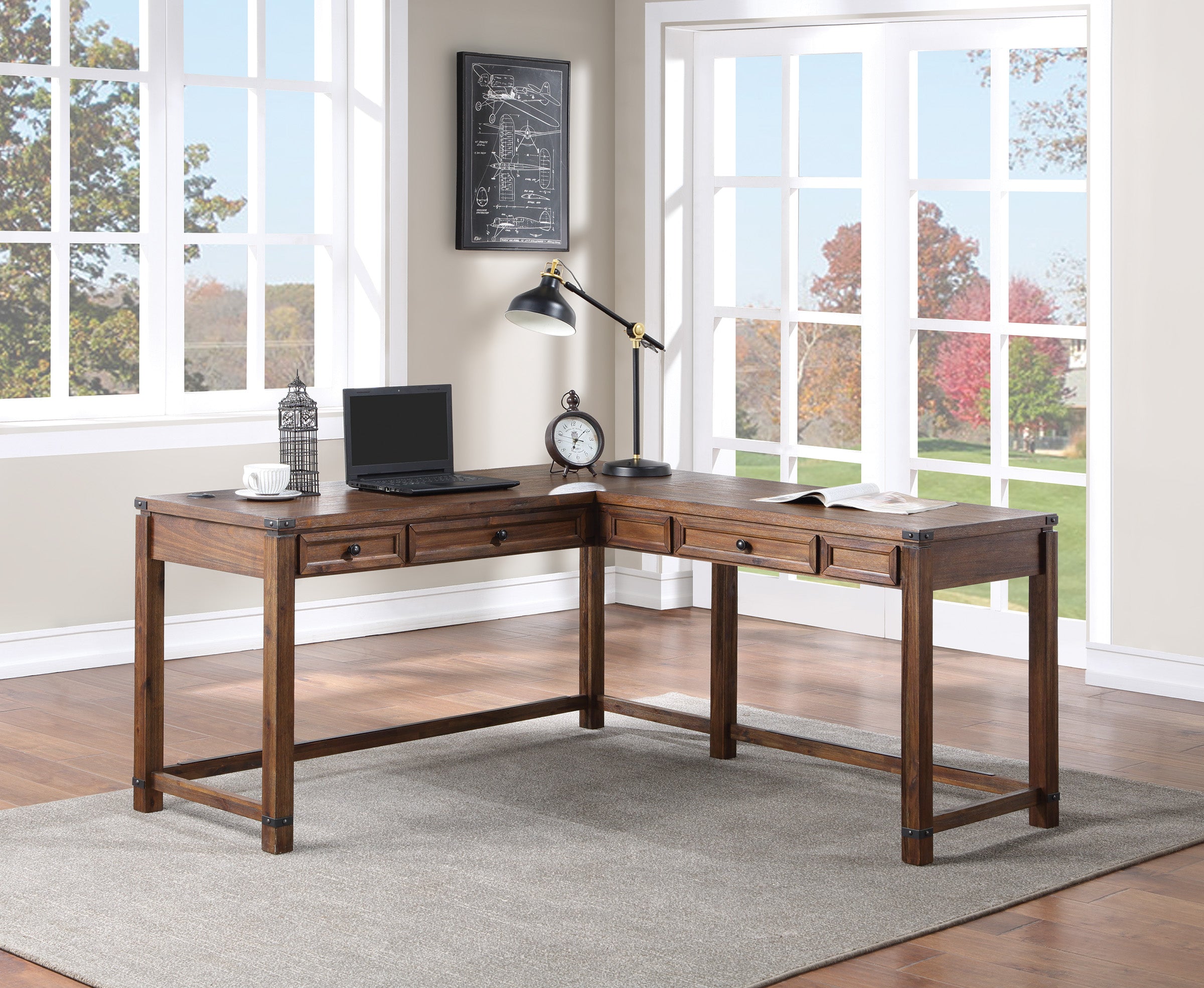 Baton Rouge L-Shape Desk - Brushed Walnut