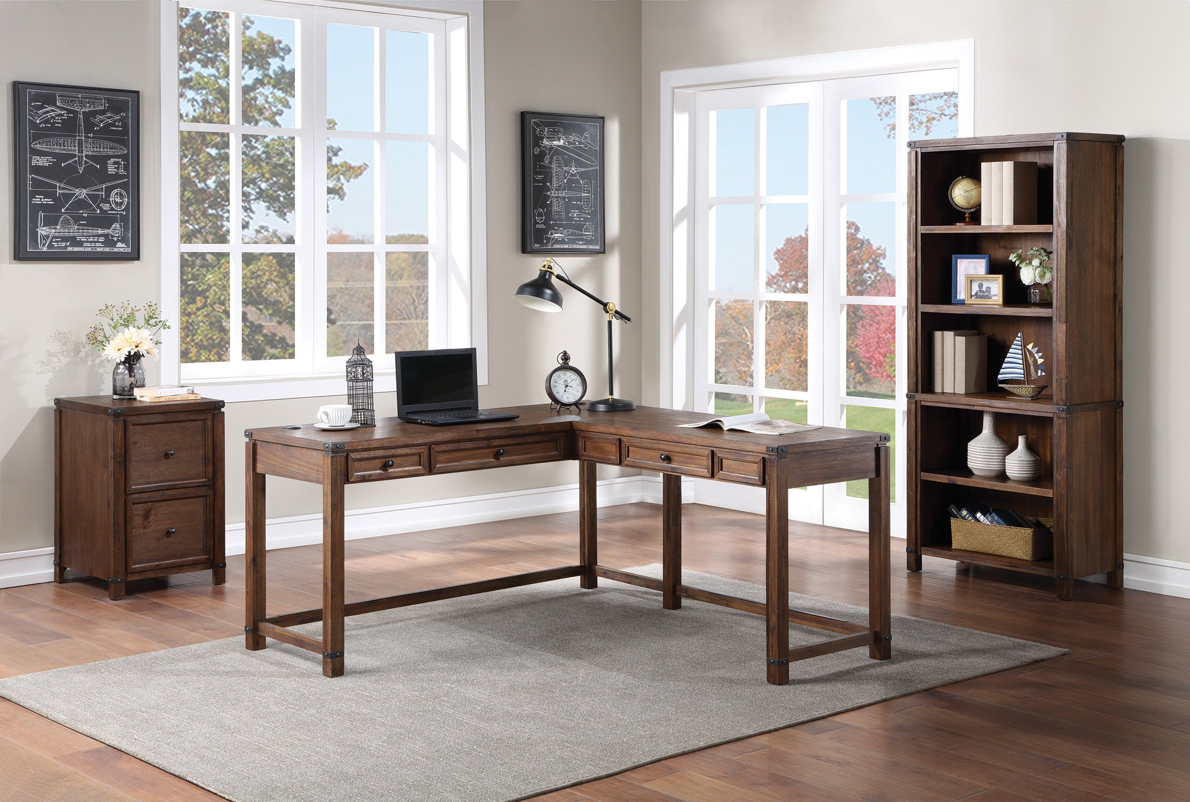 Baton Rouge L-Shape Desk - Brushed Walnut