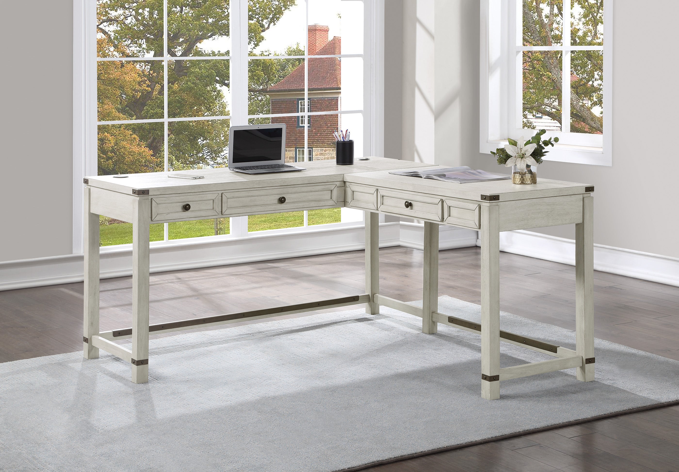 Baton Rouge L-Shape Desk - Champagne Oak