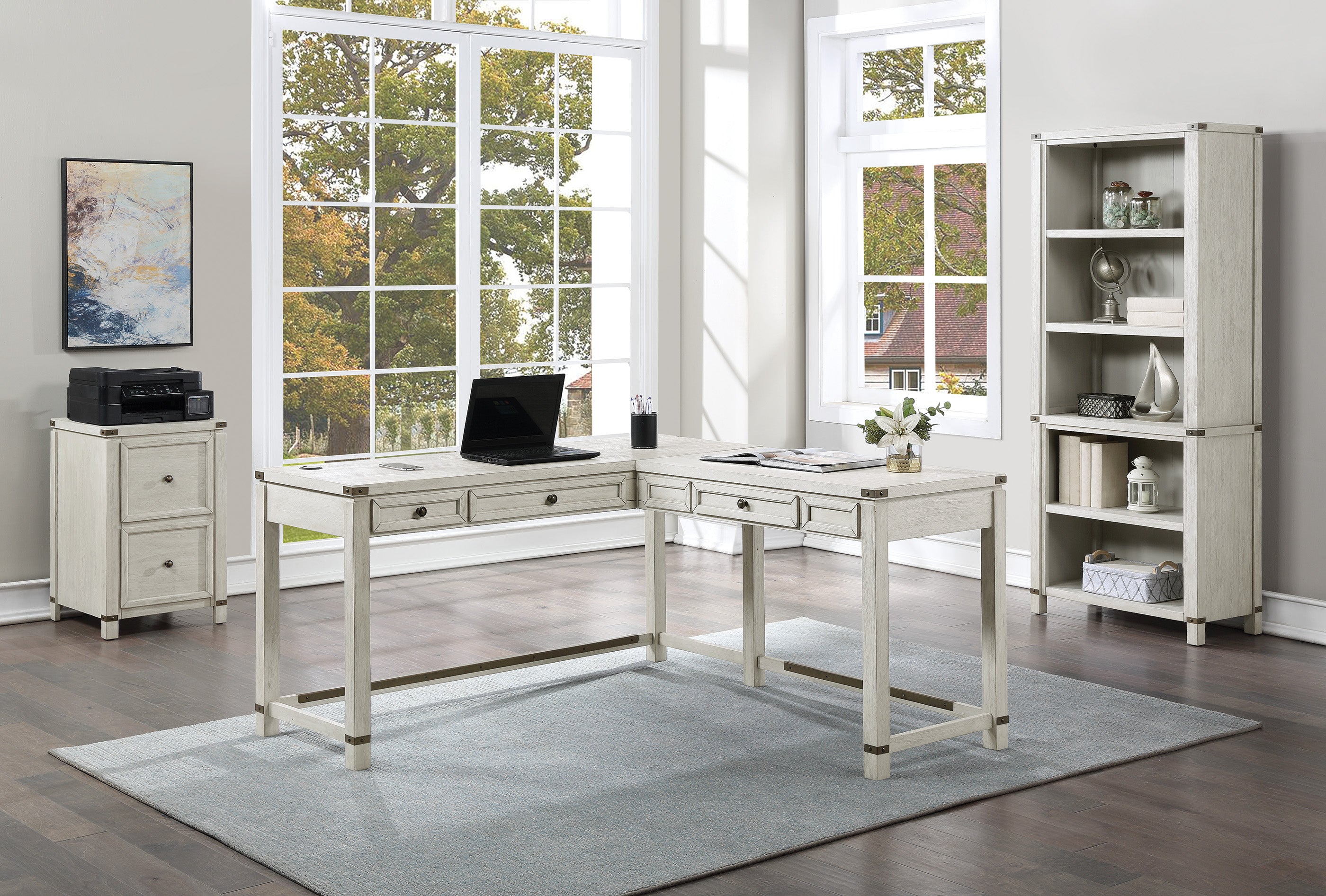 Baton Rouge L-Shape Desk - Champagne Oak