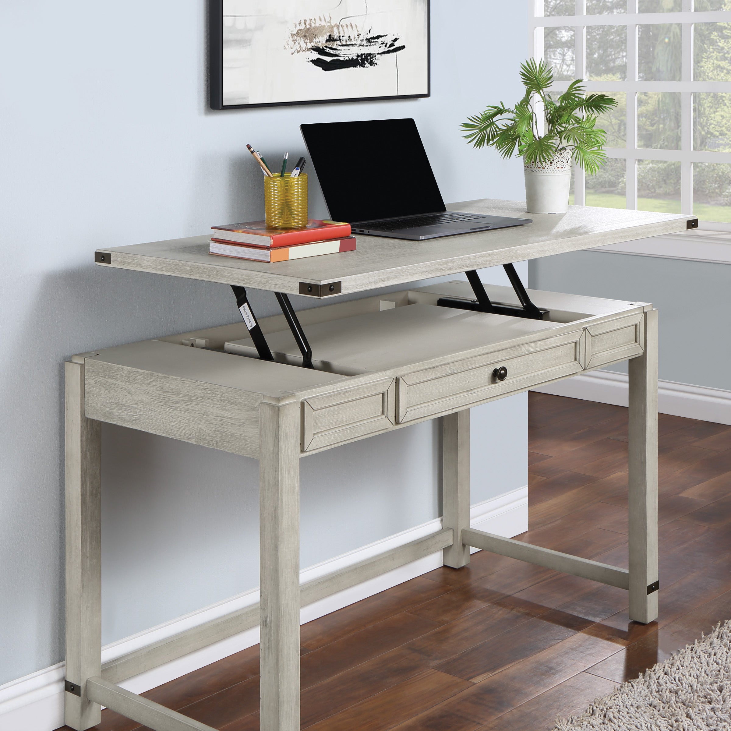 Baton Rouge Lift Desk - Champagne Oak