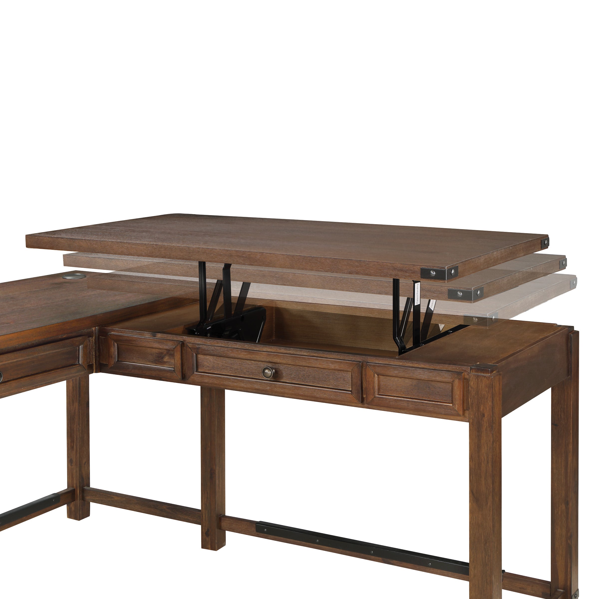 Baton Rouge L-Shaped Lift Desk - Brushed Walnut