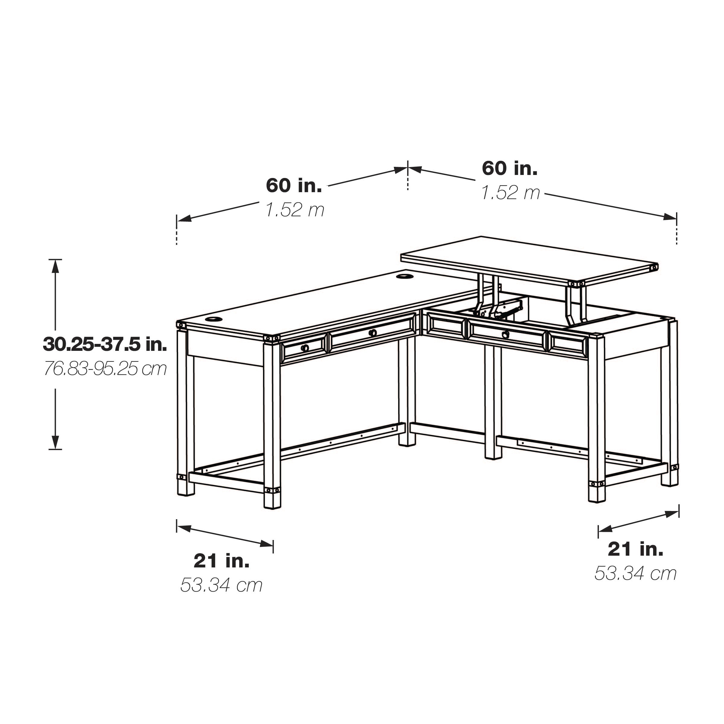 Baton Rouge L-Shaped Lift Desk - Brushed Walnut