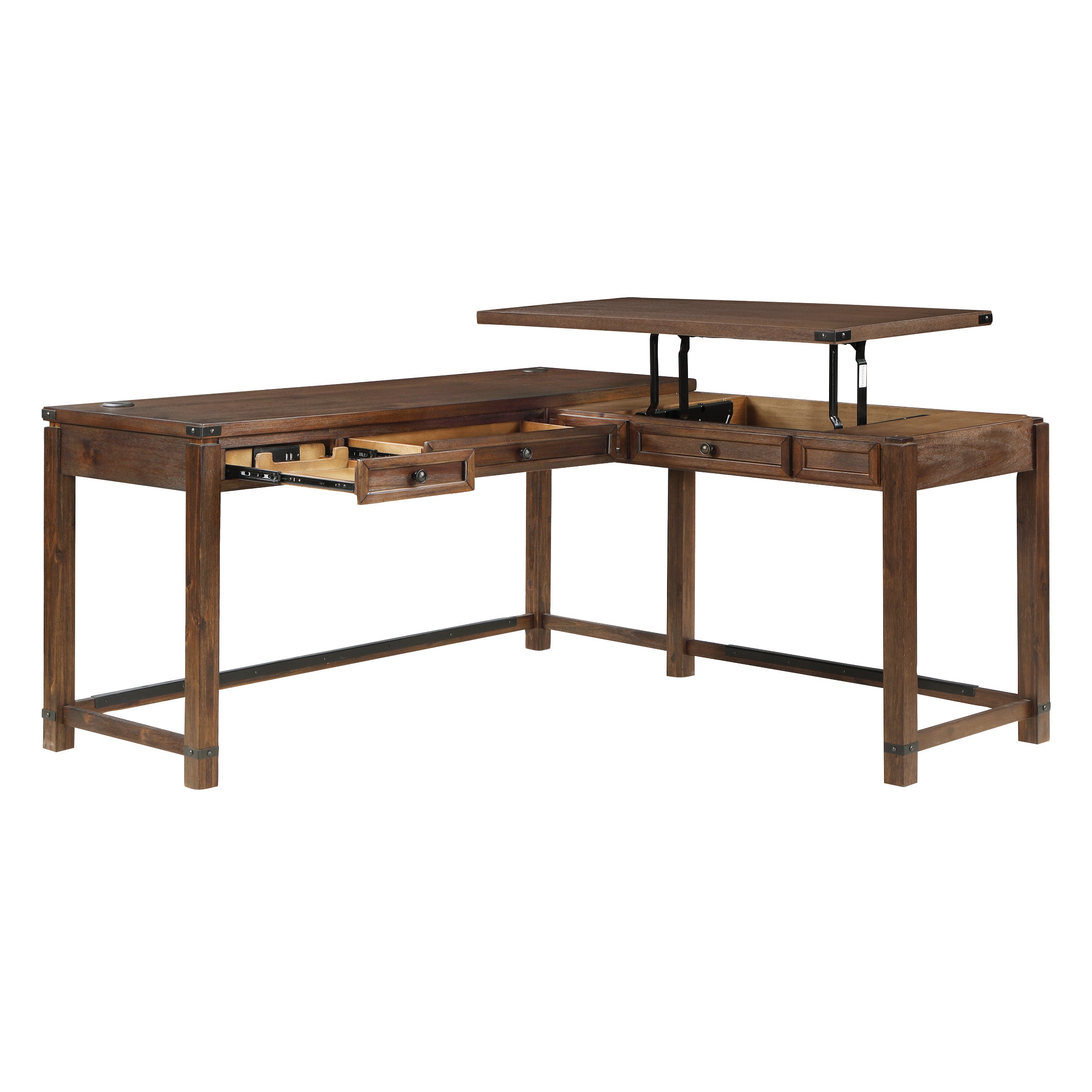 Baton Rouge L-Shaped Lift Desk - Brushed Walnut
