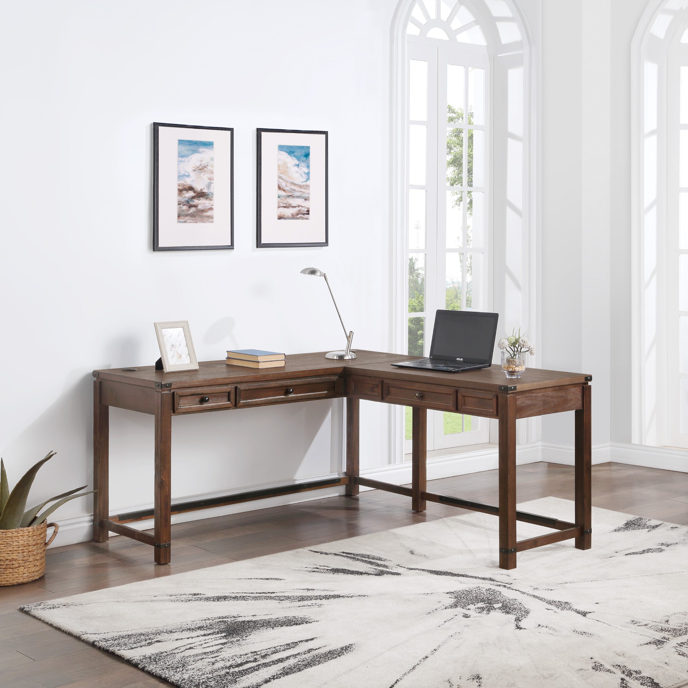 Baton Rouge L-Shaped Lift Desk - Brushed Walnut