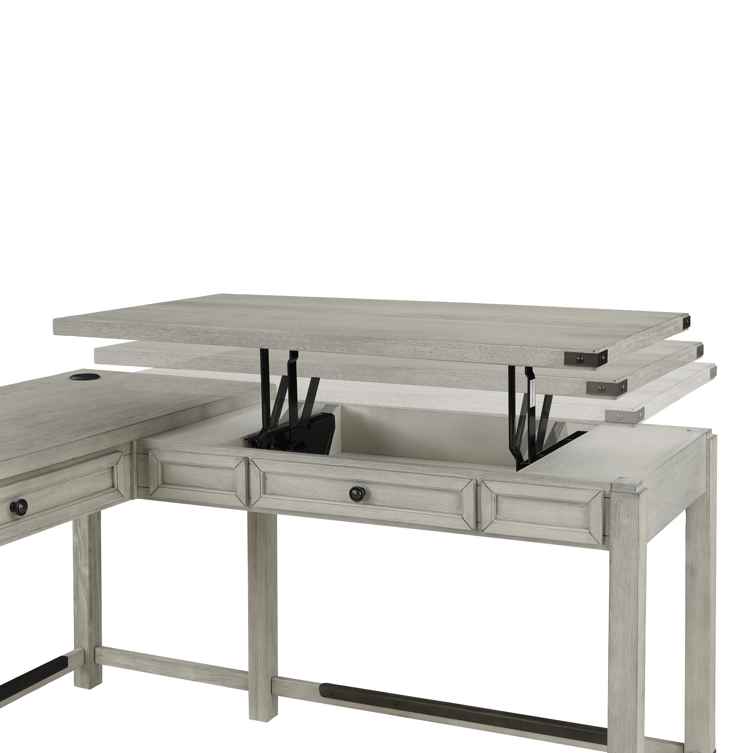 Baton Rouge L-Shaped Lift Desk - Champagne Oak