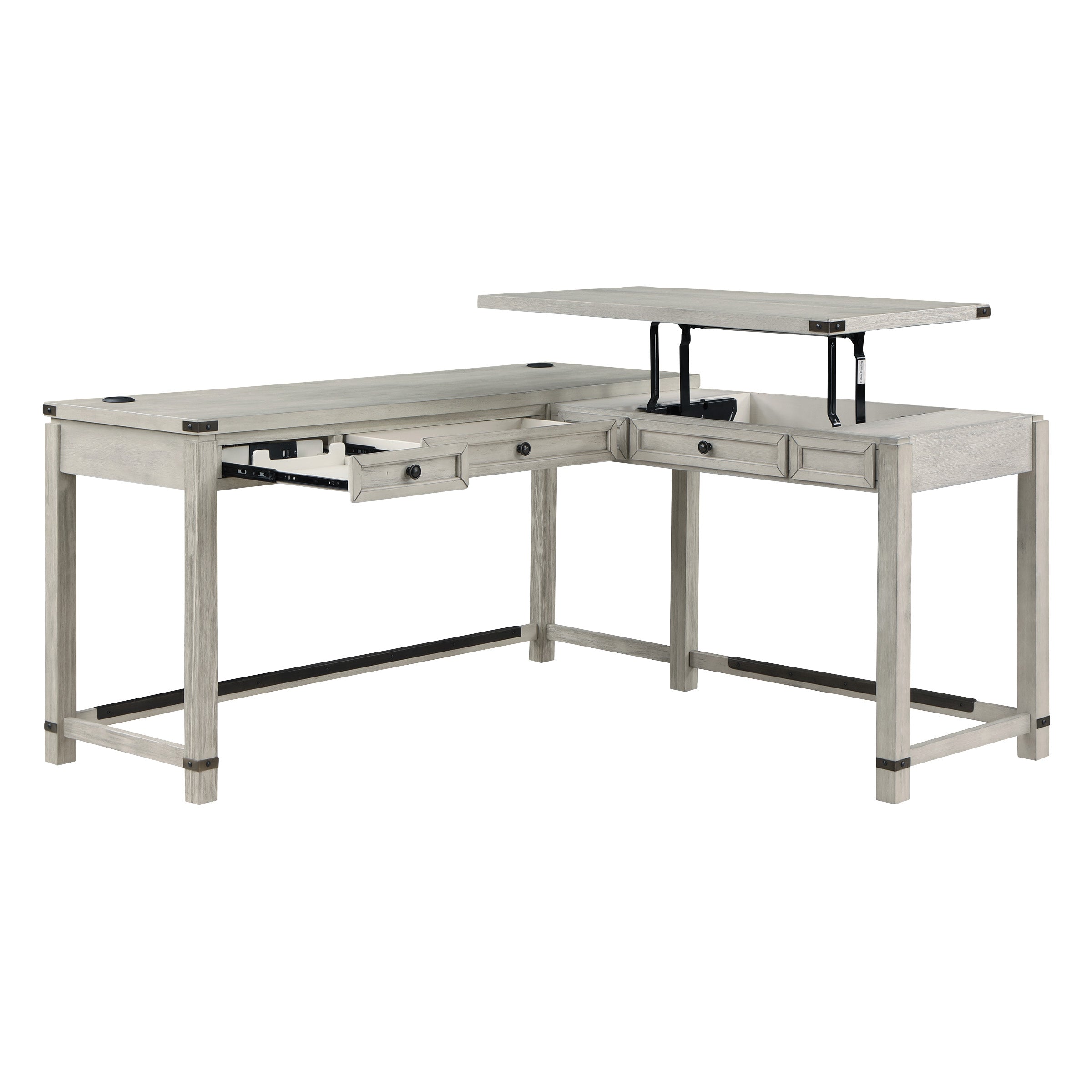 Baton Rouge L-Shaped Lift Desk - Champagne Oak