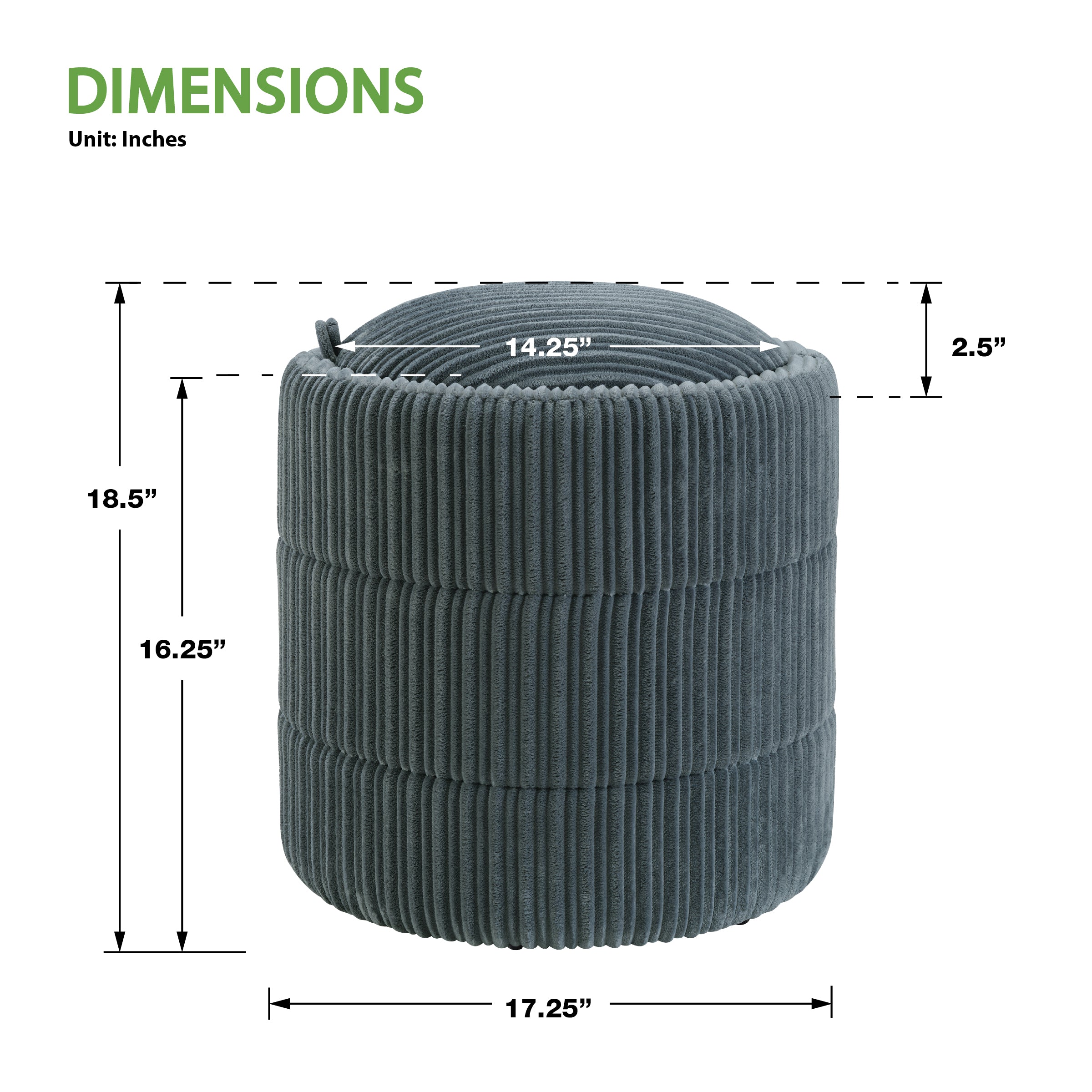 Bartley Storage Ottoman - Slate Cord