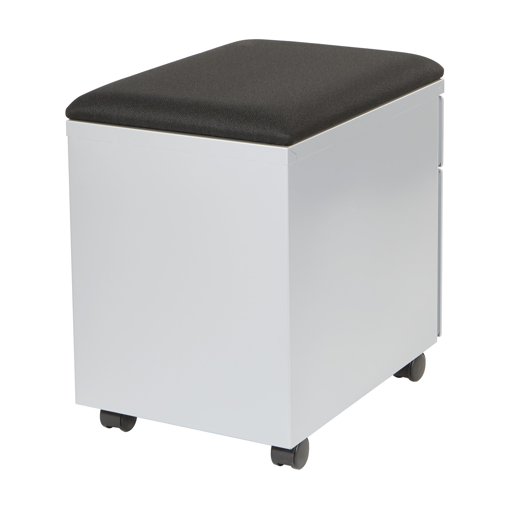 Mobile File with Padded Seat - Black Fabric, Silver Frame
