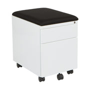 Mobile File with Padded Seat - Black Fabric, White Frame