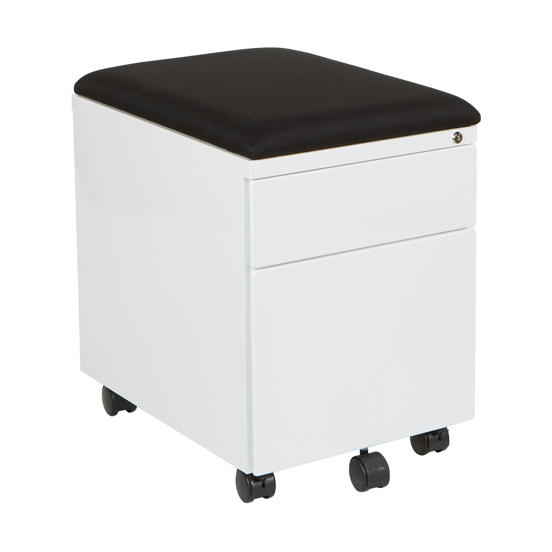 Mobile File with Padded Seat - Black Fabric, White Frame