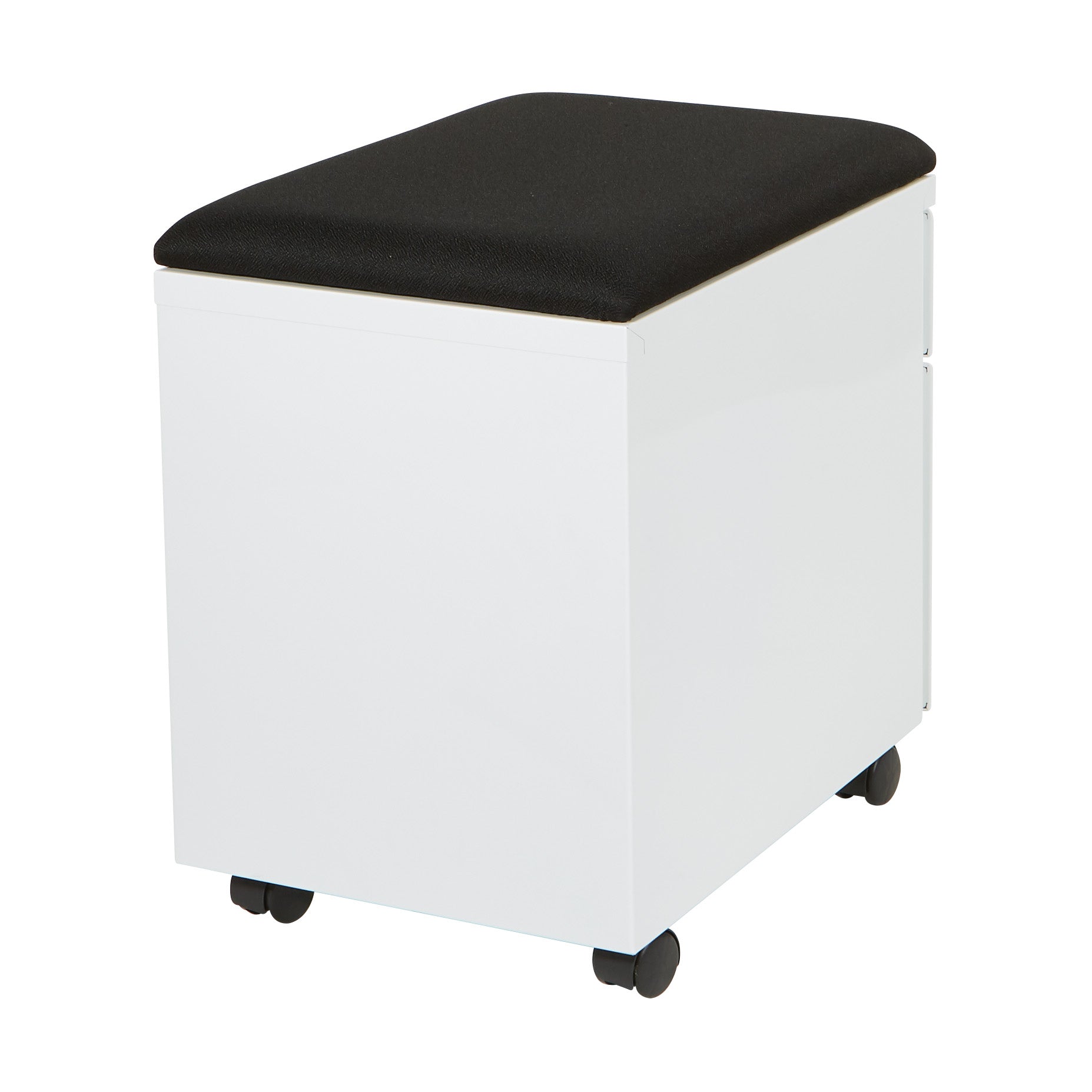 Mobile File with Padded Seat - Black Fabric, White Frame
