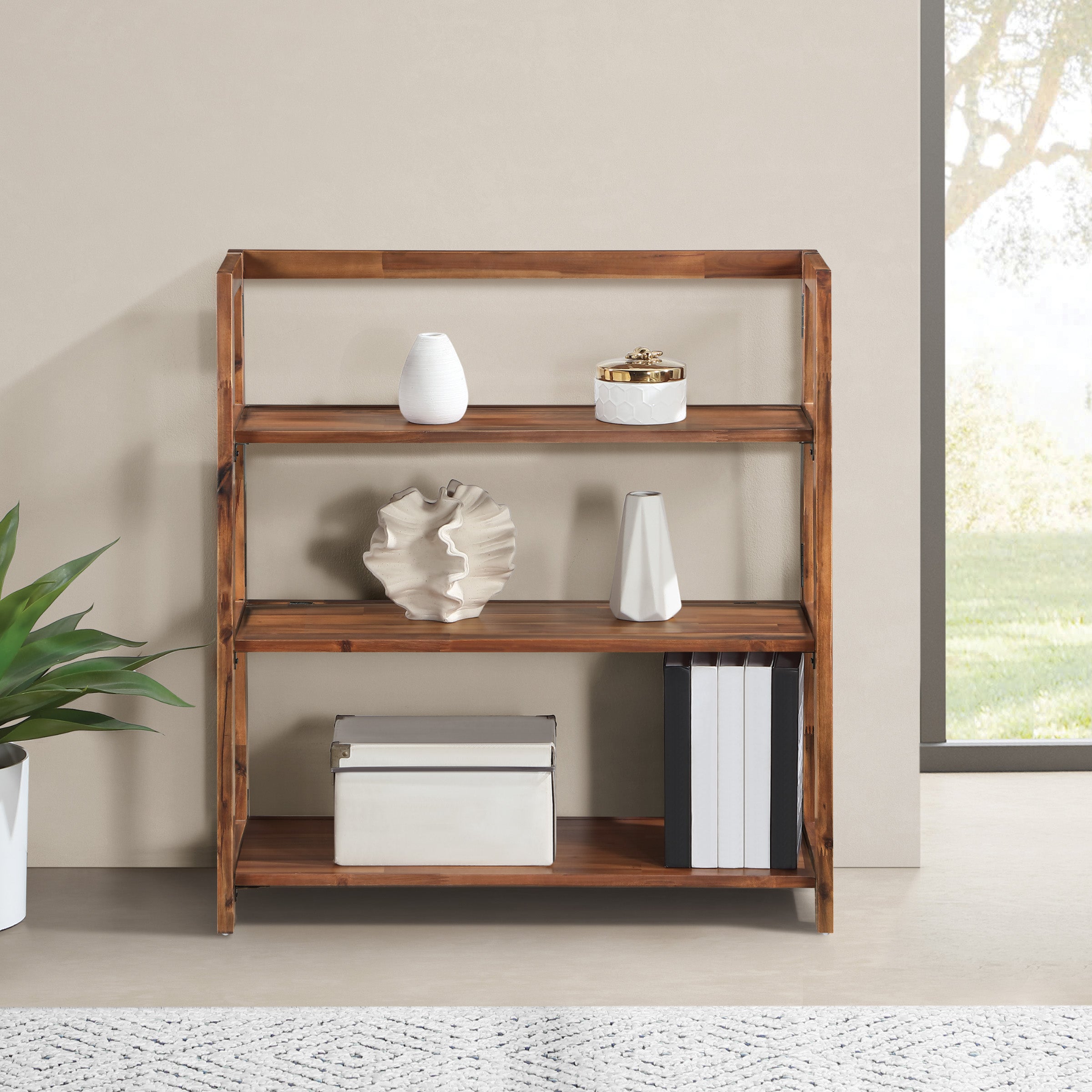 Bayfront 3-Shelf Folding Bookcase in Bayfront Acacia Wood Finish