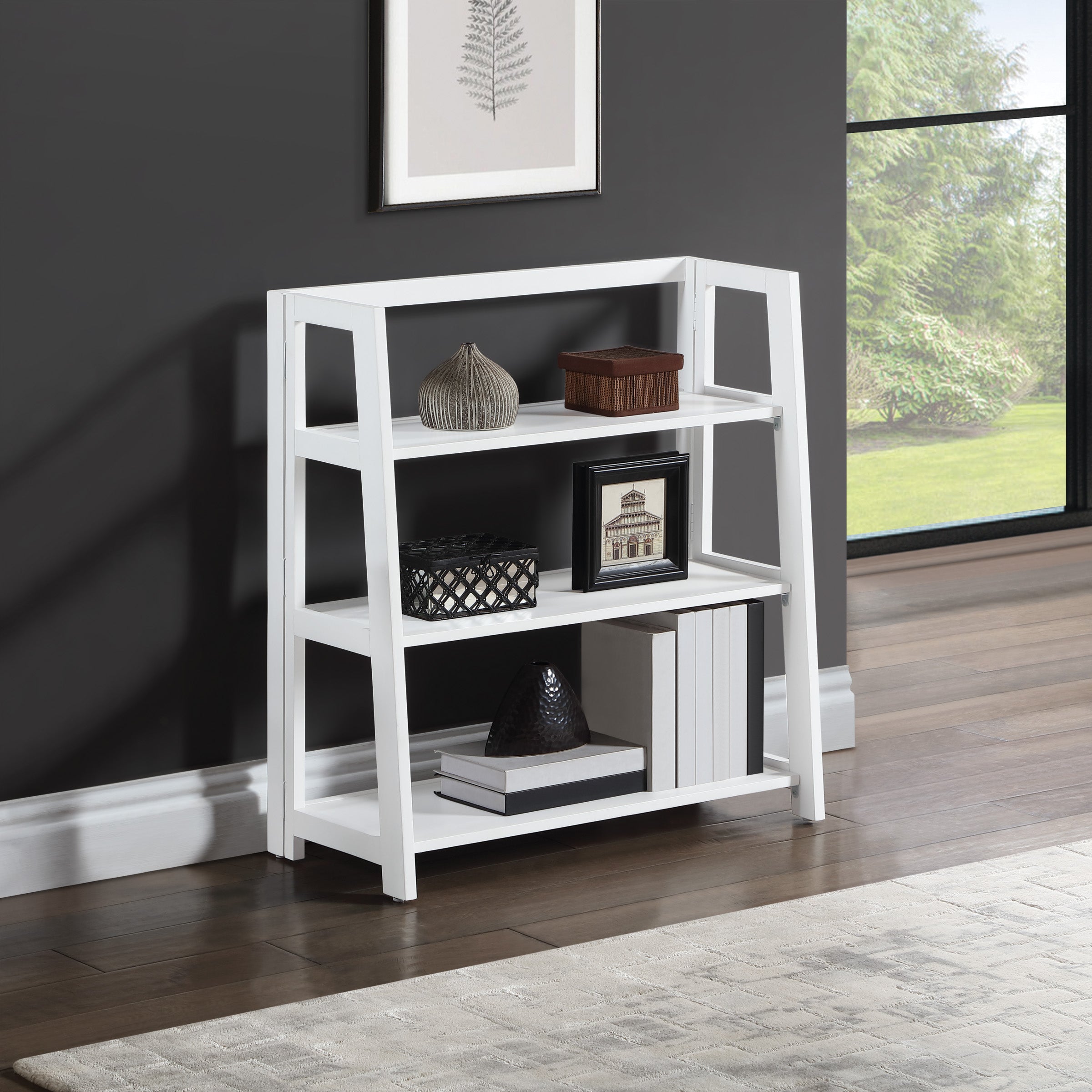 Bayfront 3-Shelf Folding Bookcase in Willow White Finish