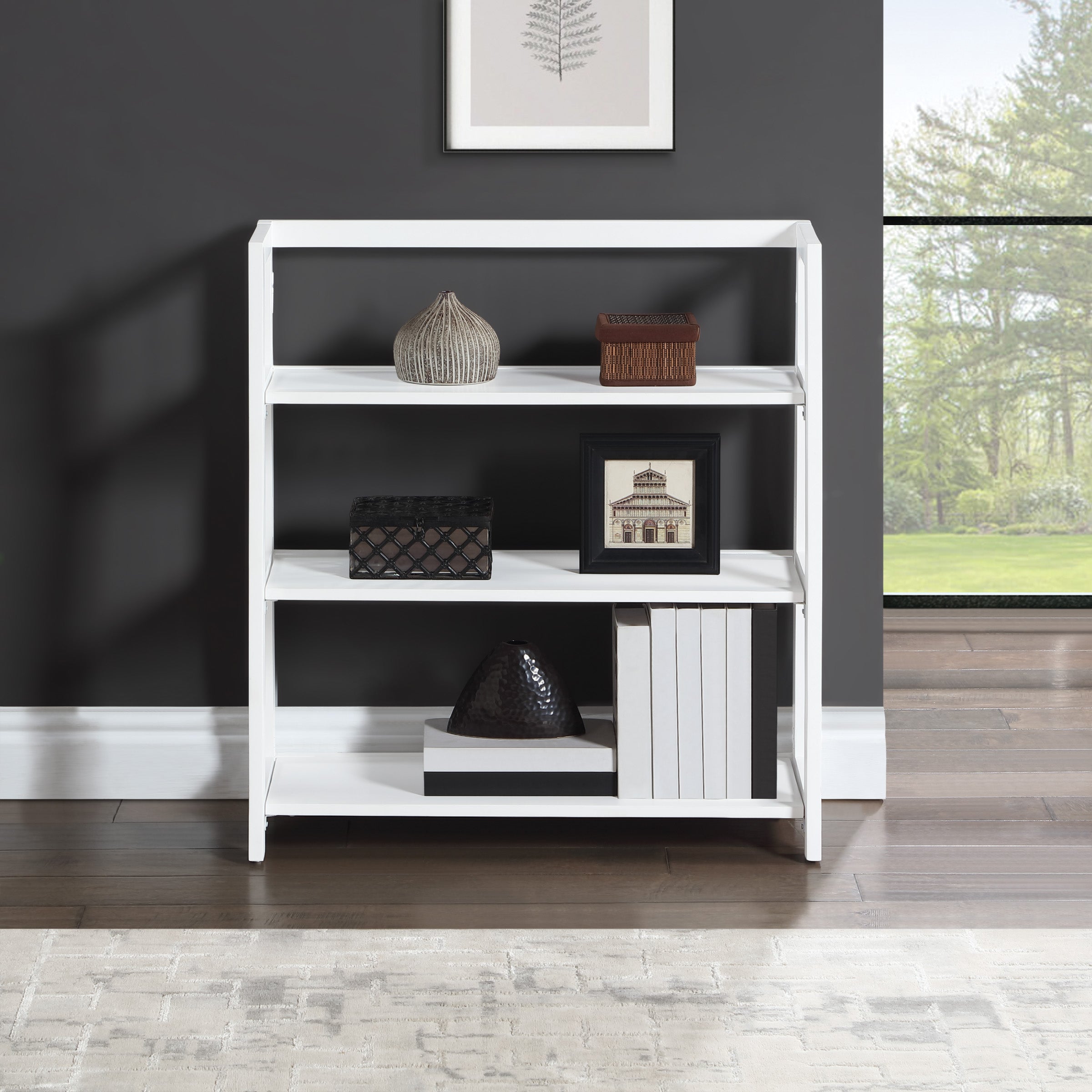 Bayfront 3-Shelf Folding Bookcase in Willow White Finish