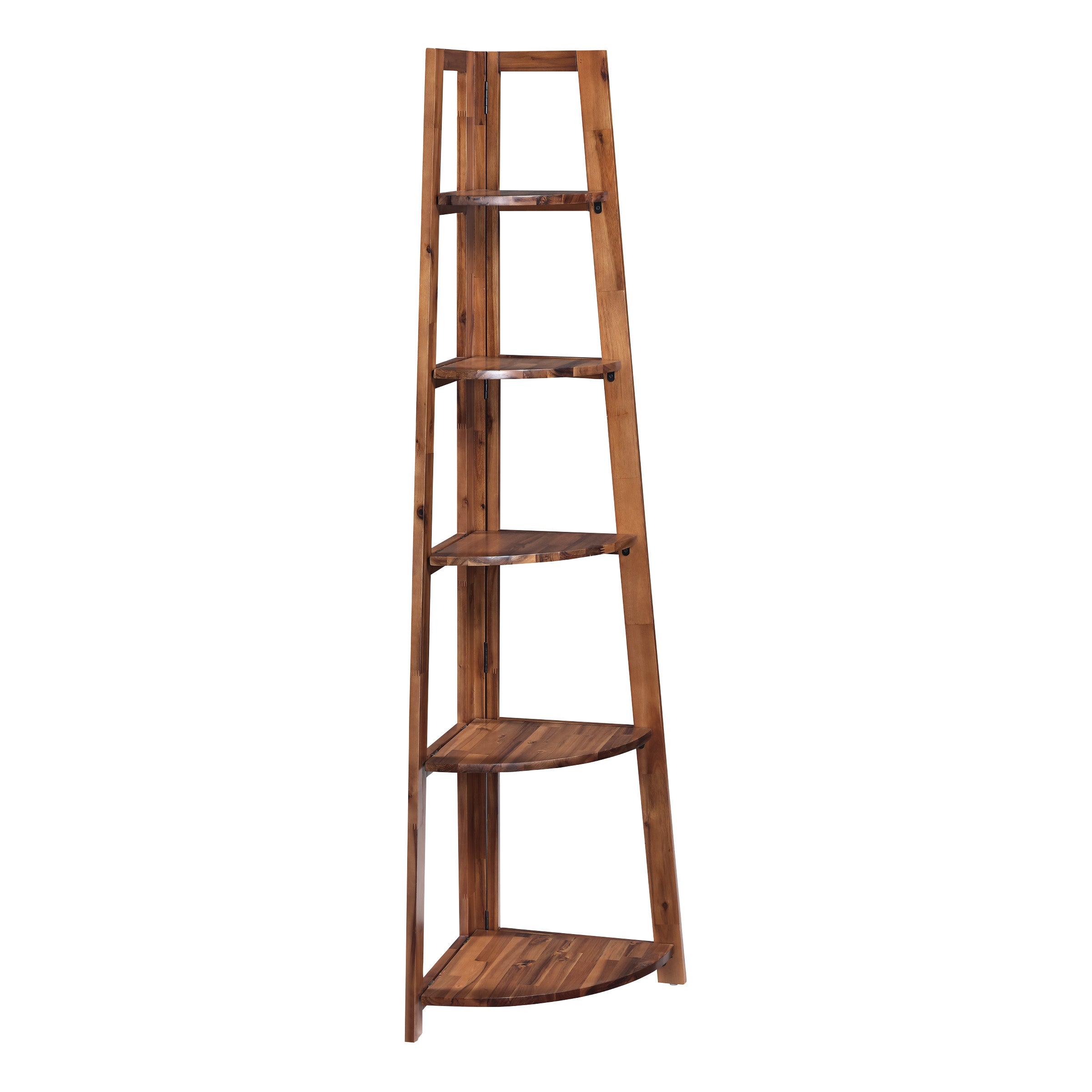 Bayfront 5-Self Corner Folding Bookcase in Bayfront Acacia Wood Finish