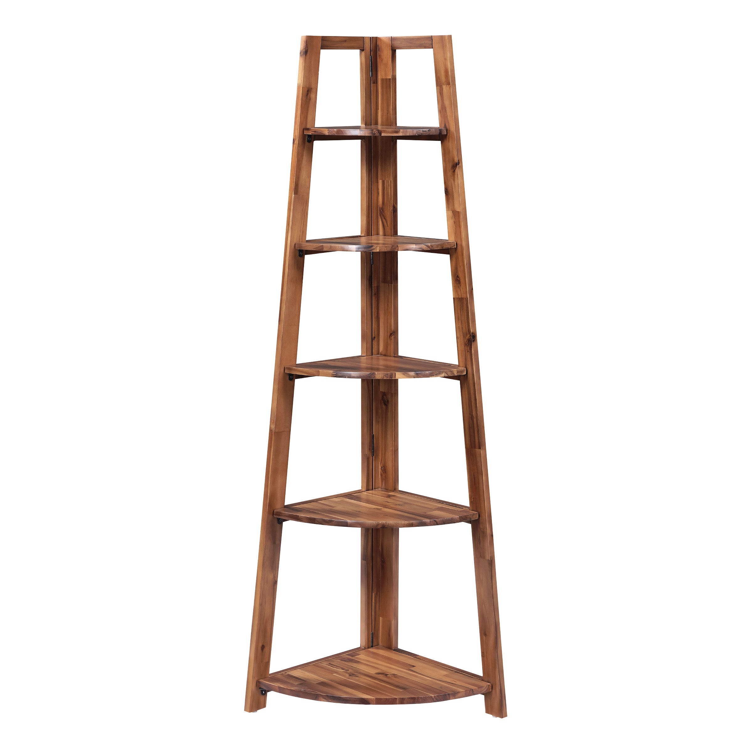 Bayfront 5-Self Corner Folding Bookcase in Bayfront Acacia Wood Finish