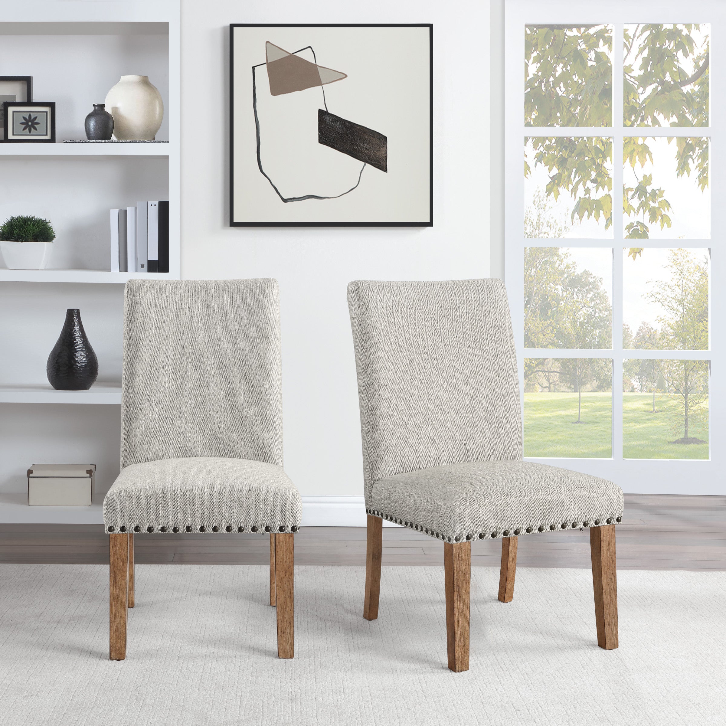 Bryden Dining Chair 2 Pack in Taupe Faux Leather with Medium Oak Legs