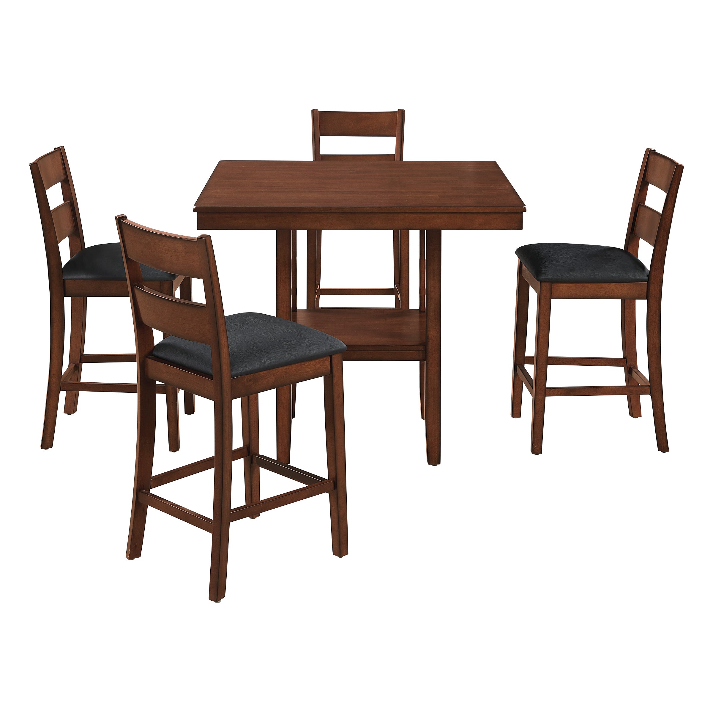 Carlson 5-PC Counter Height Dining Set With Blue Vinyl Fabric and Walnut Wood Finish