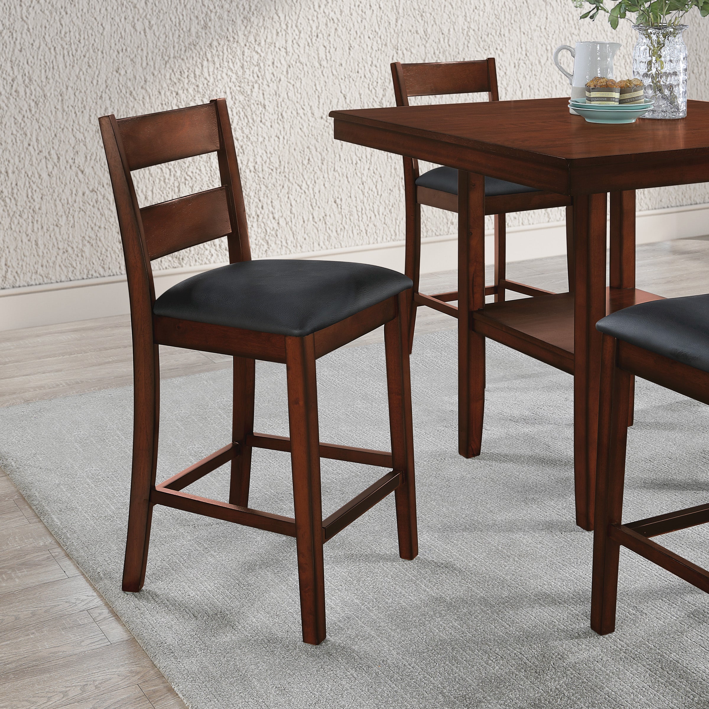Carlson 5-PC Counter Height Dining Set With Blue Vinyl Fabric and Walnut Wood Finish