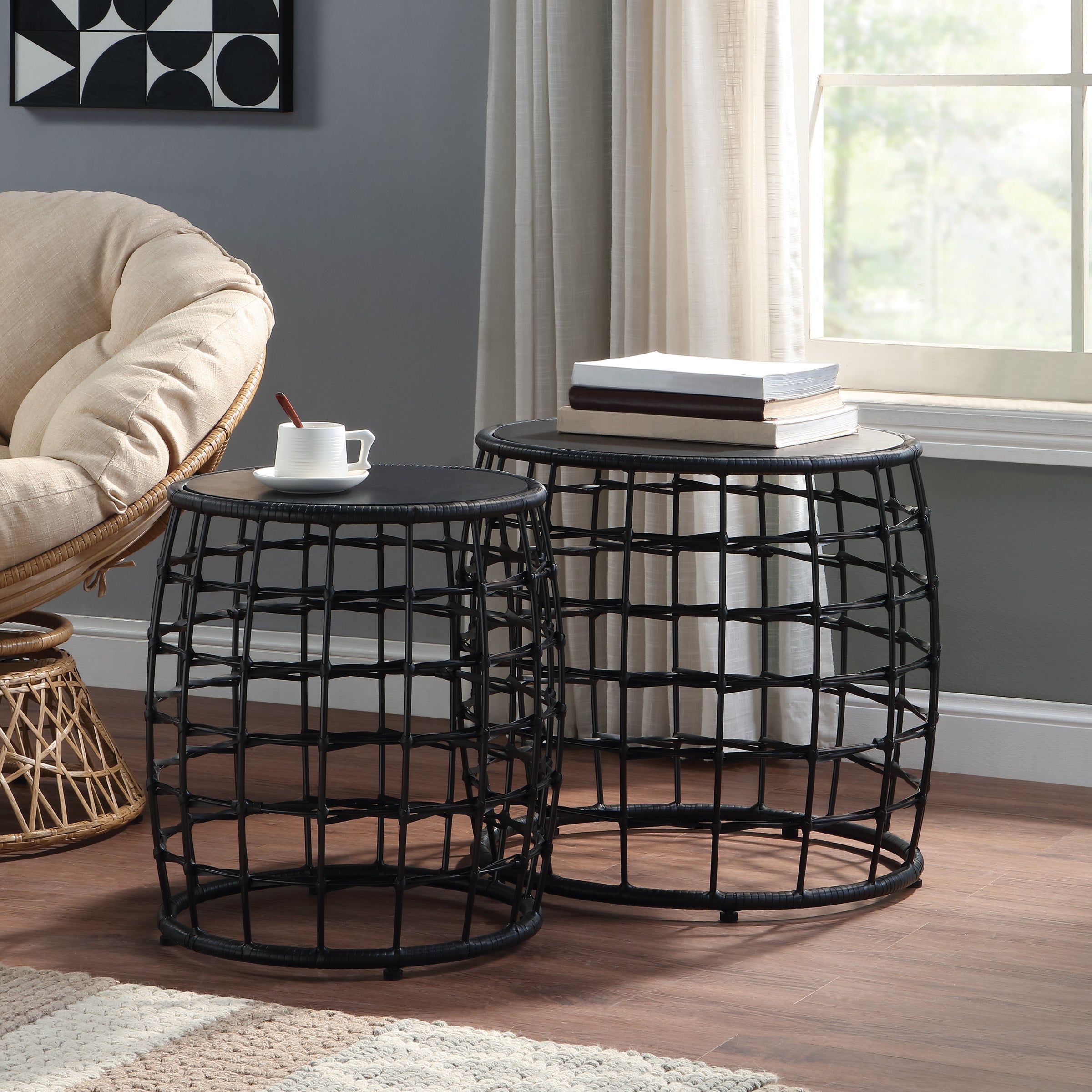 Cambria Drum Nesting Tables 2 Piece - Black