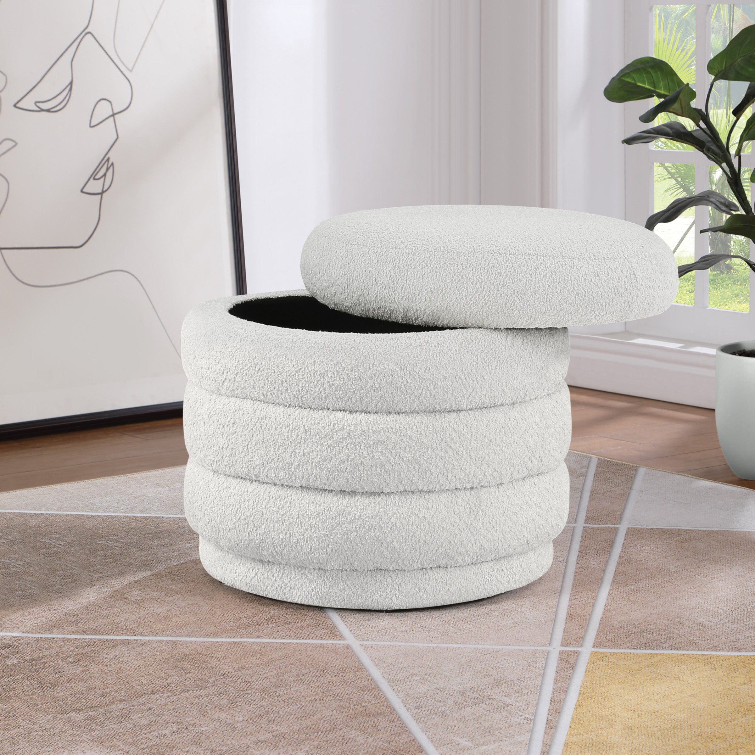 Cecil Storage Ottoman - Parchment