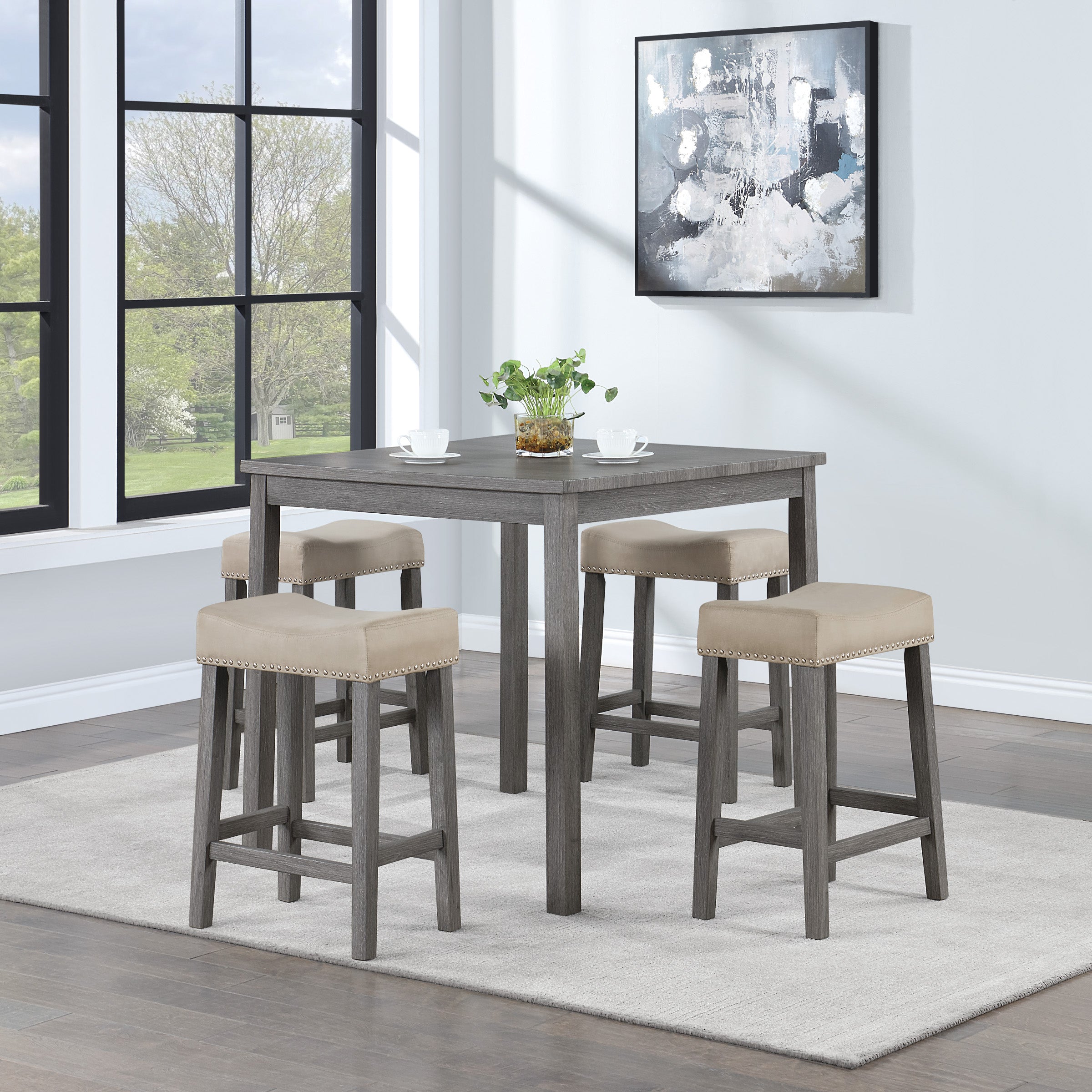 Celina 5-Piece Counter Height Set - Antique Grey/Lt Grey