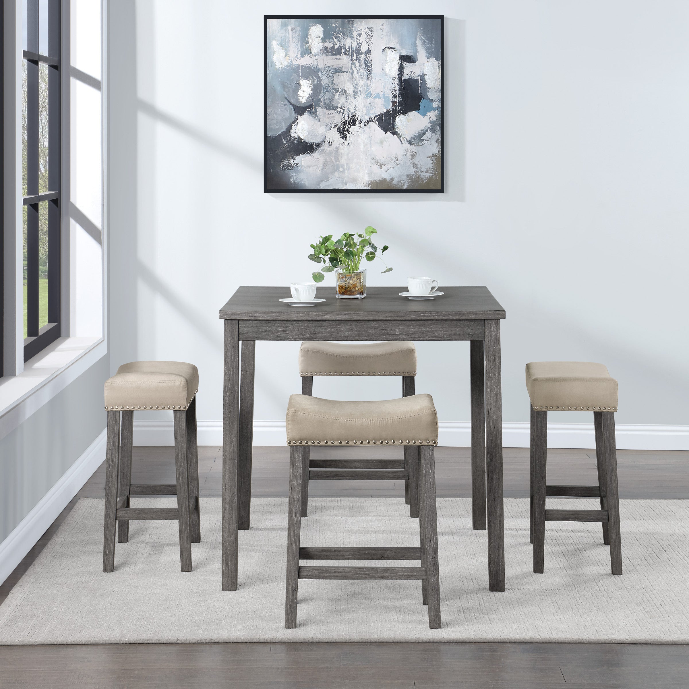 Celina 5-Piece Counter Height Set - Antique Grey/Lt Grey