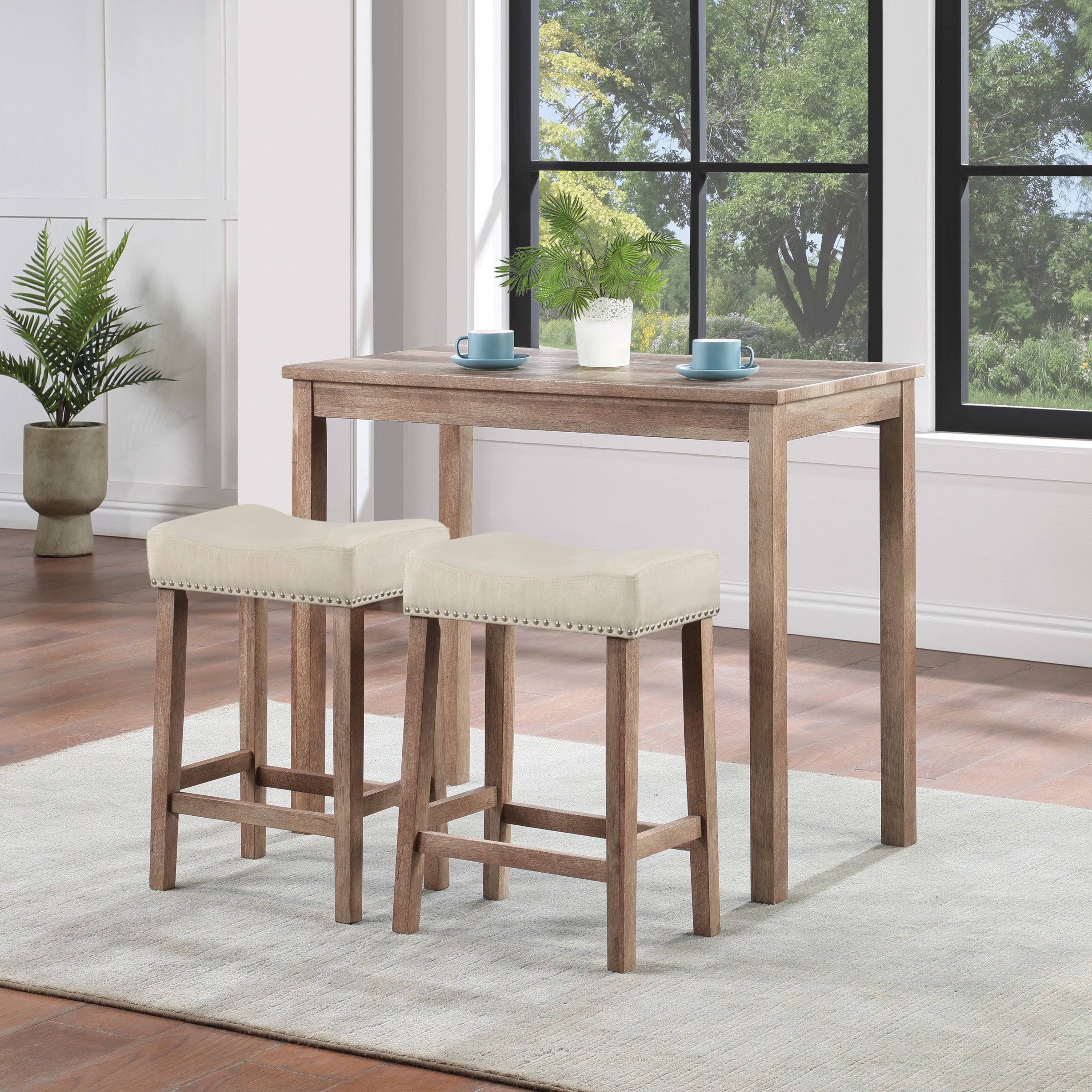 Celina 3-Piece Counter Height Set - Natural Wood/Lt Brown