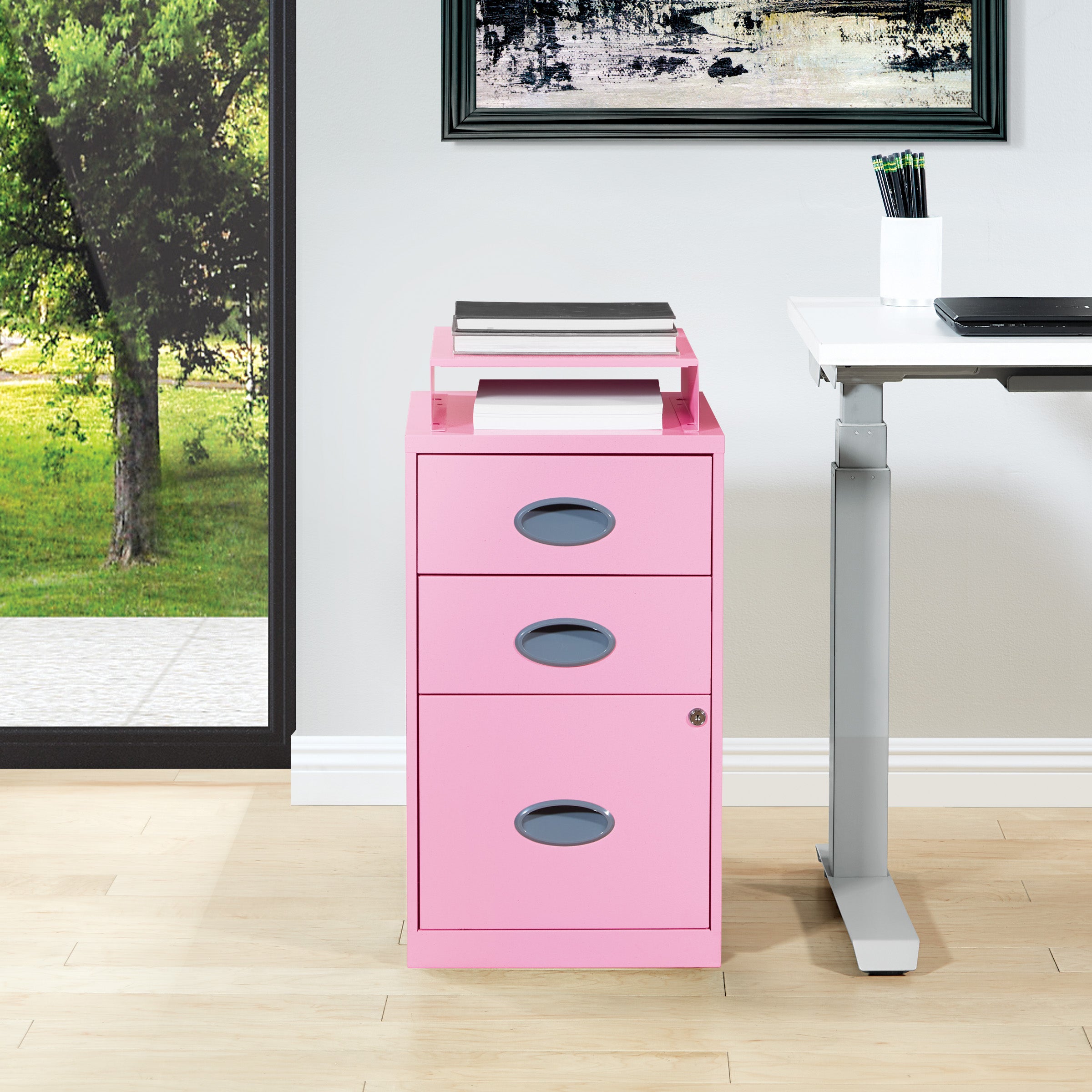 Metal File Cabinet - Pink