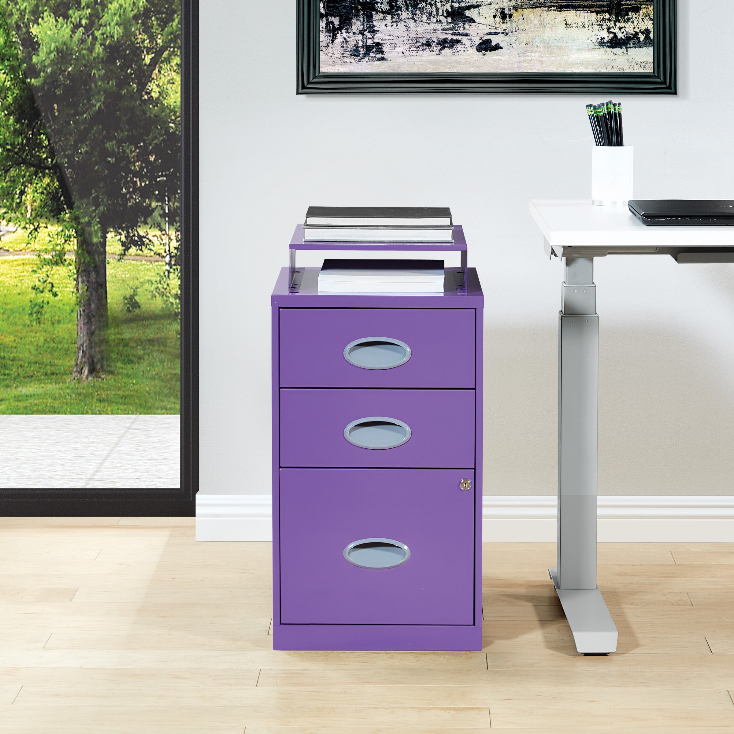 Metal File Cabinet - Purple