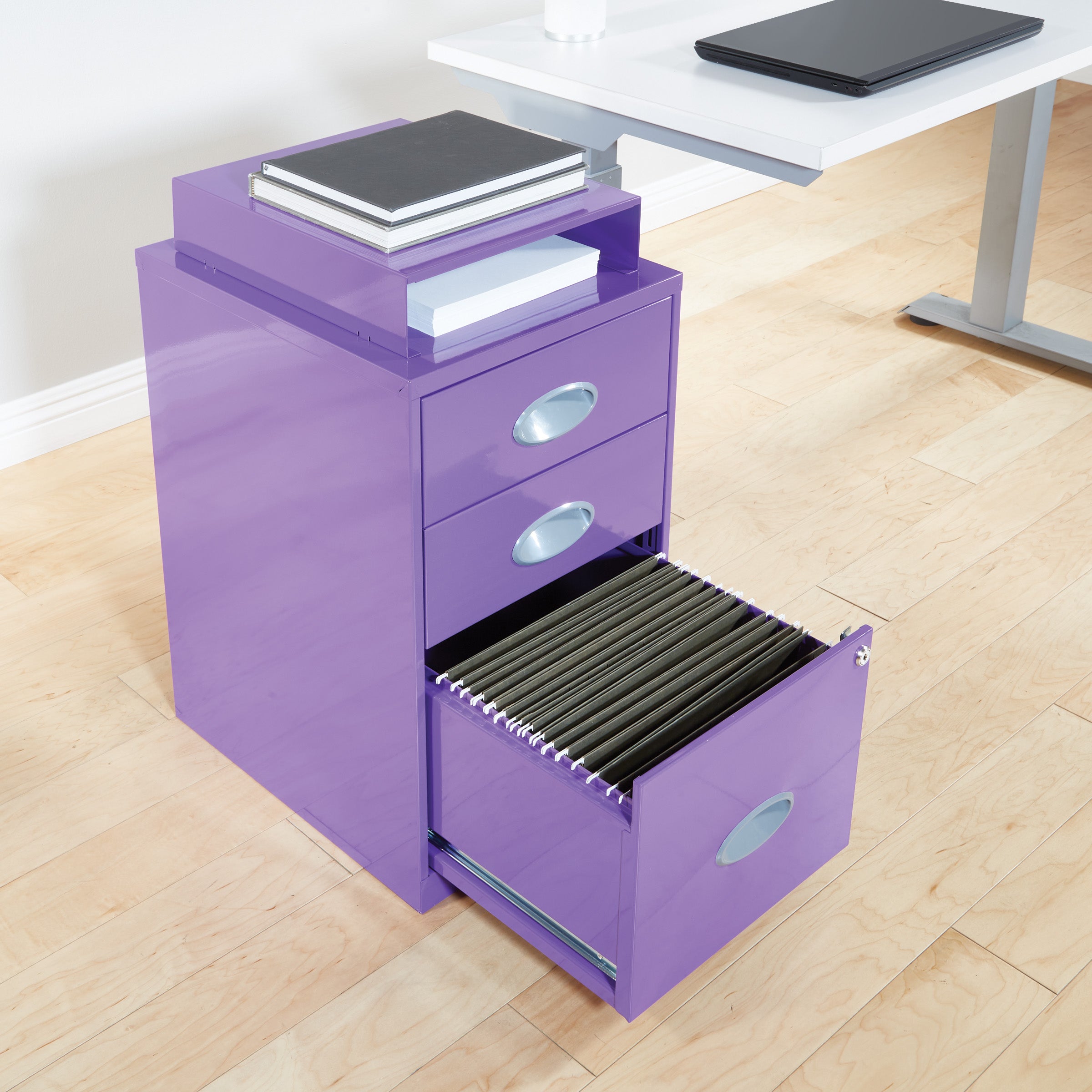 Metal File Cabinet - Purple