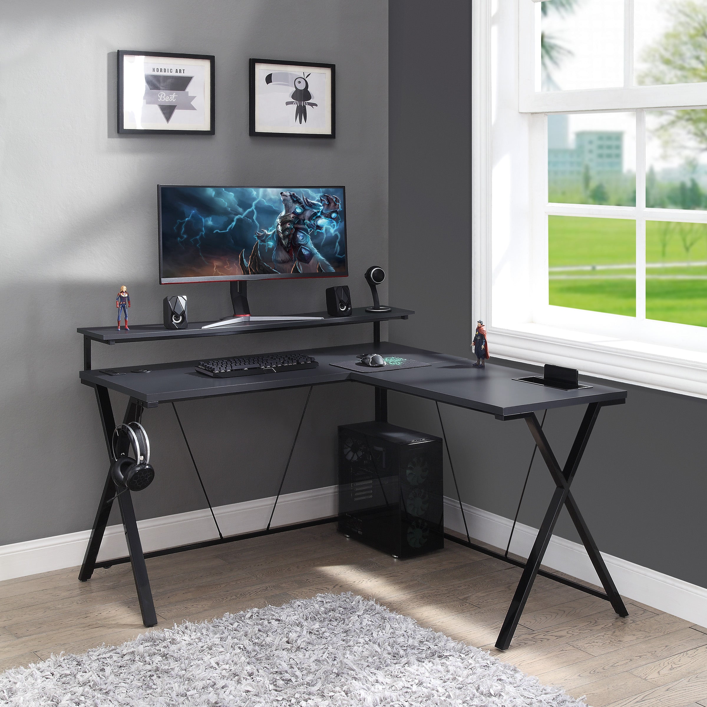 Checkpoint L Shape Gaming Desk - Black