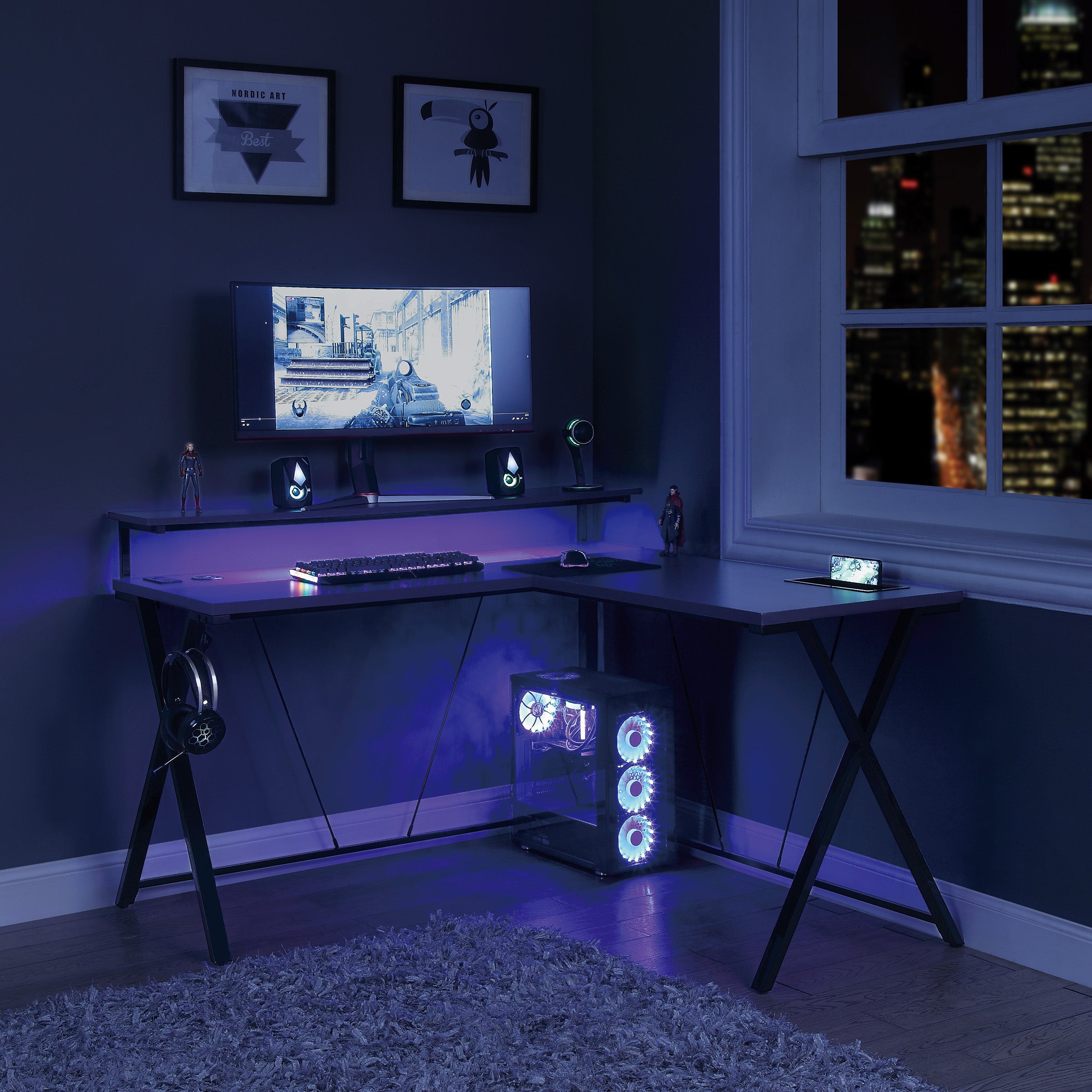 Checkpoint L Shape Gaming Desk - Black