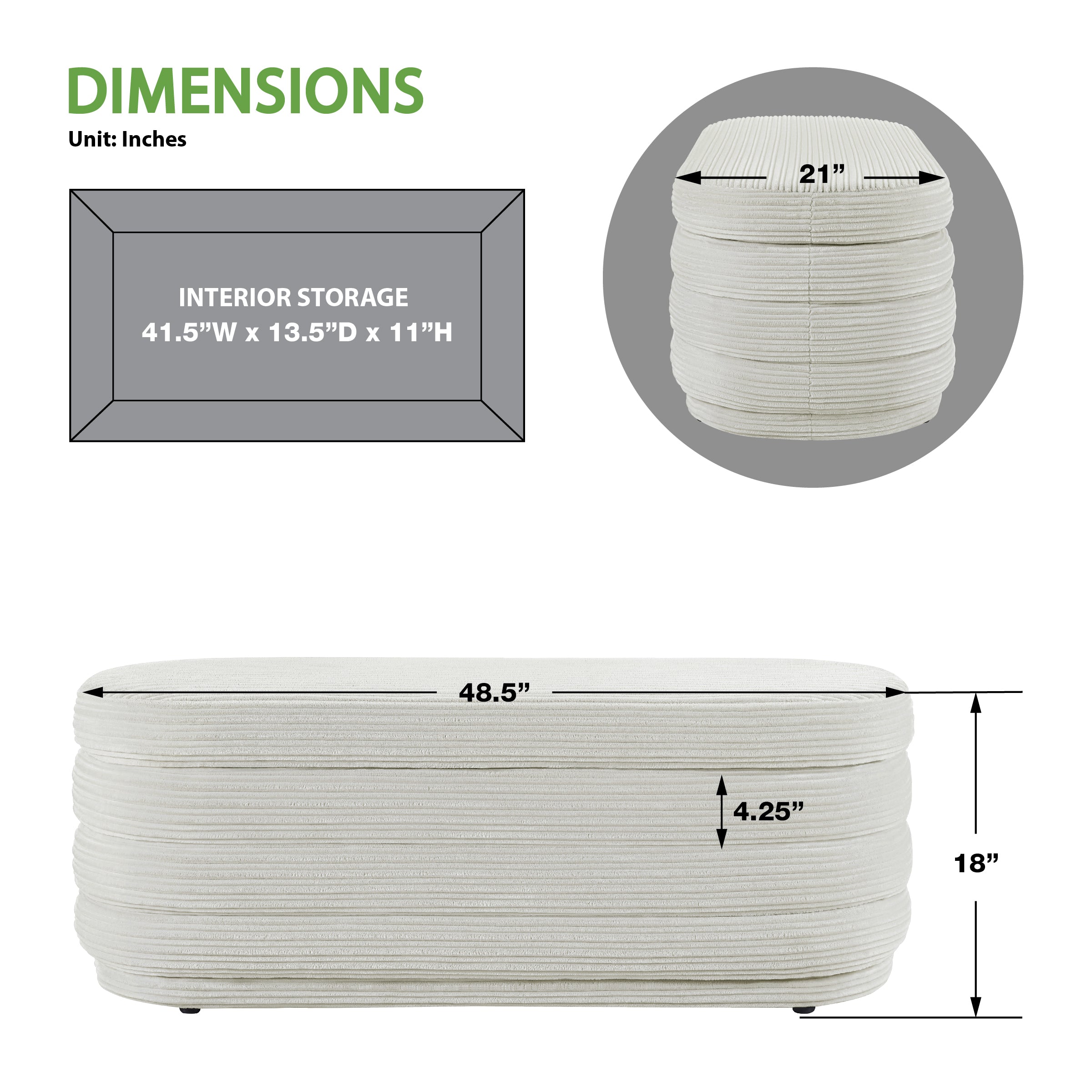 Clifford Storage Bench - Taupe Cord