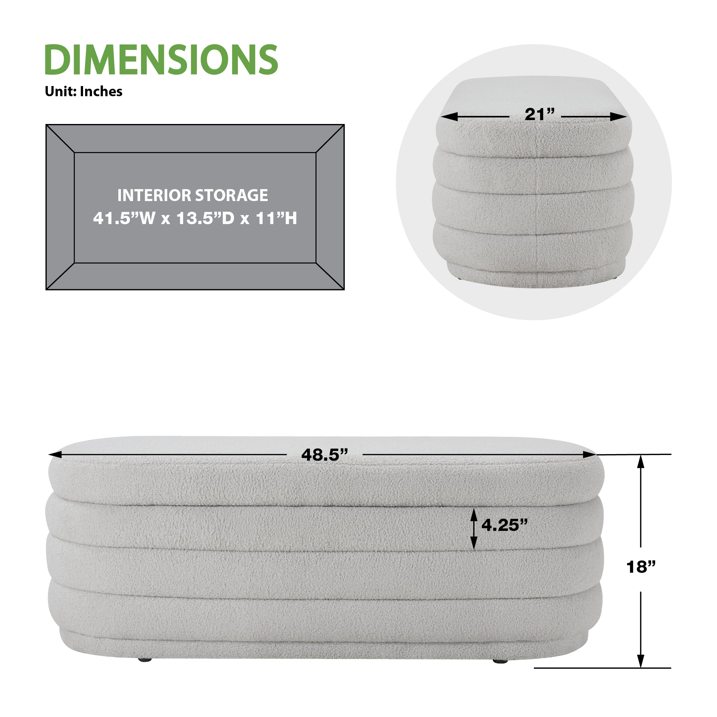 Clifford Storage Bench - Fog