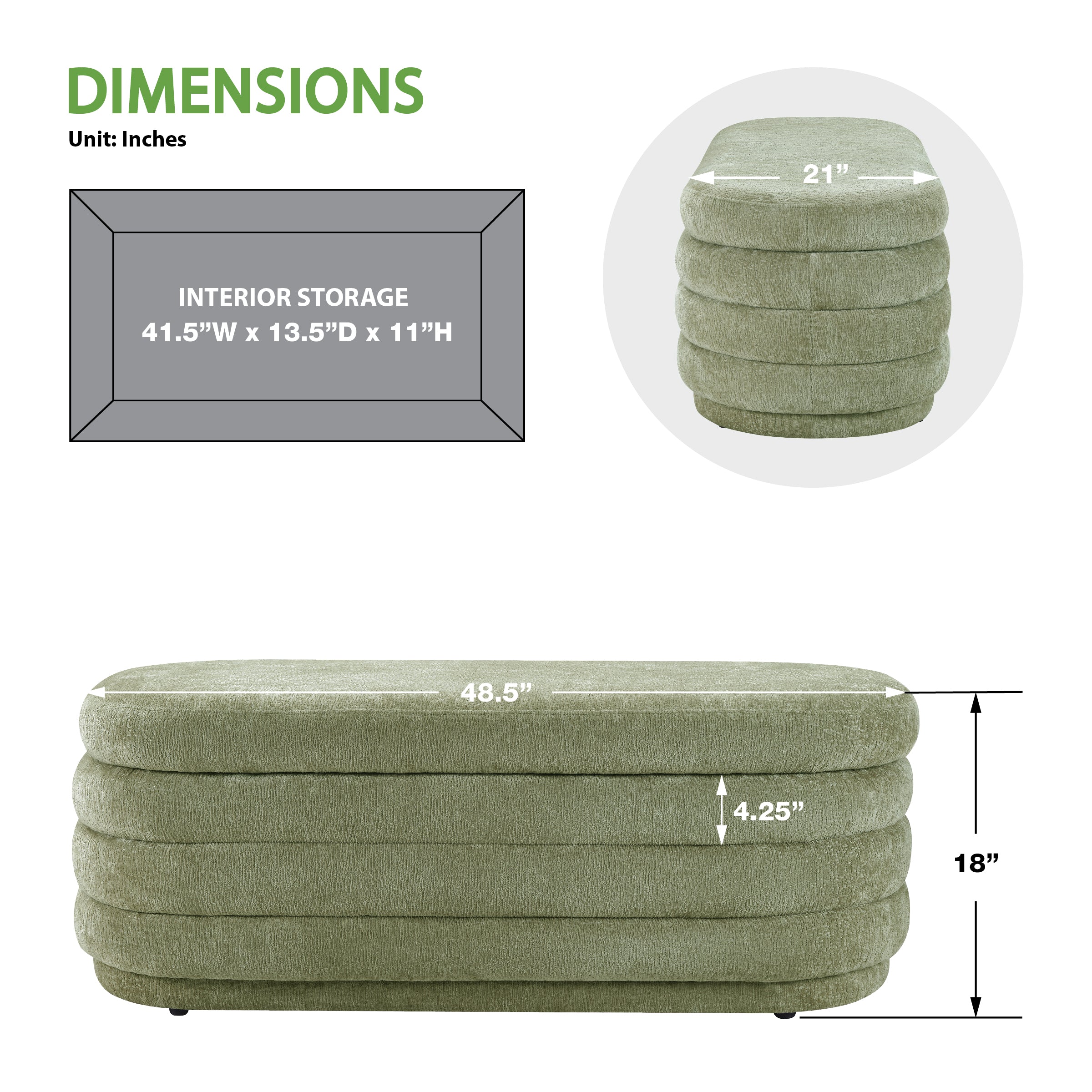 Clifford Storage Bench - Spring Green