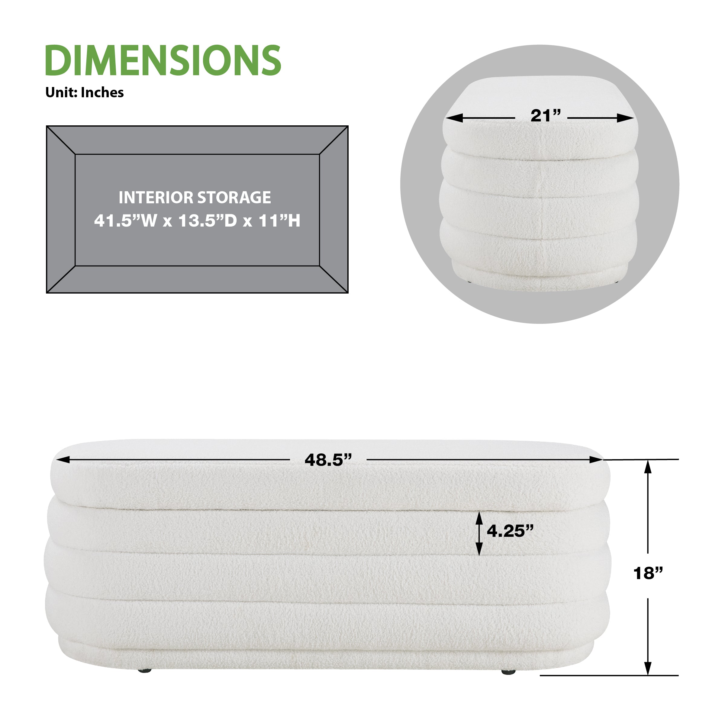 Clifford Storage Bench - Ivory Sherpa