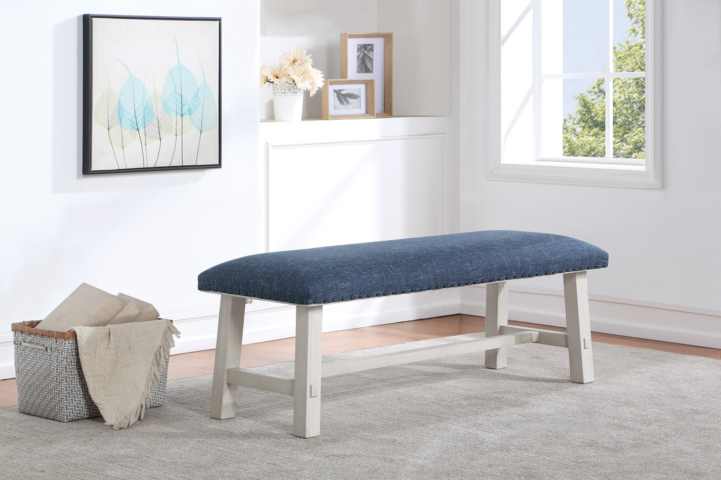 Callen Bench - Navy, White Wash base