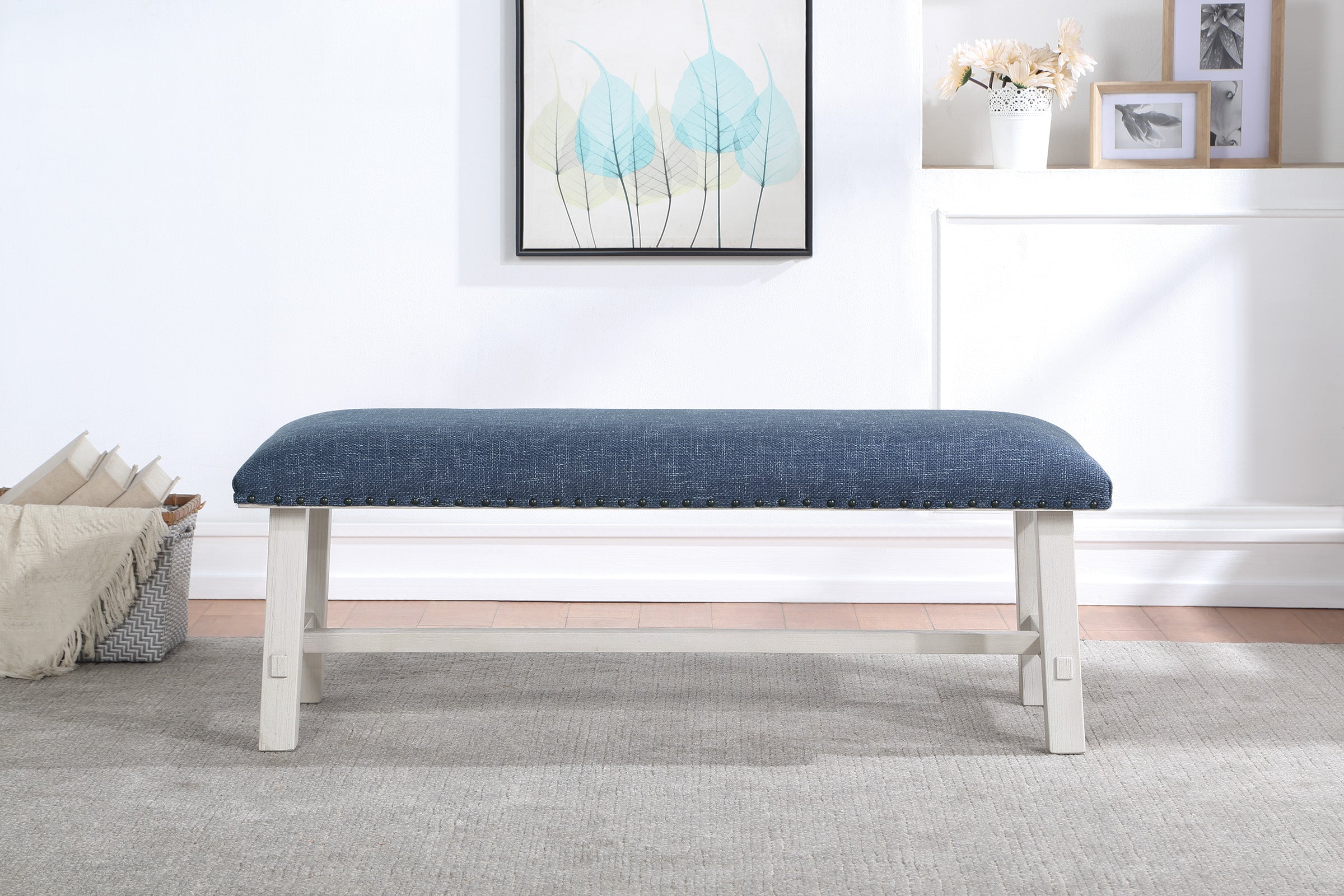 Callen Bench - Navy, White Wash base