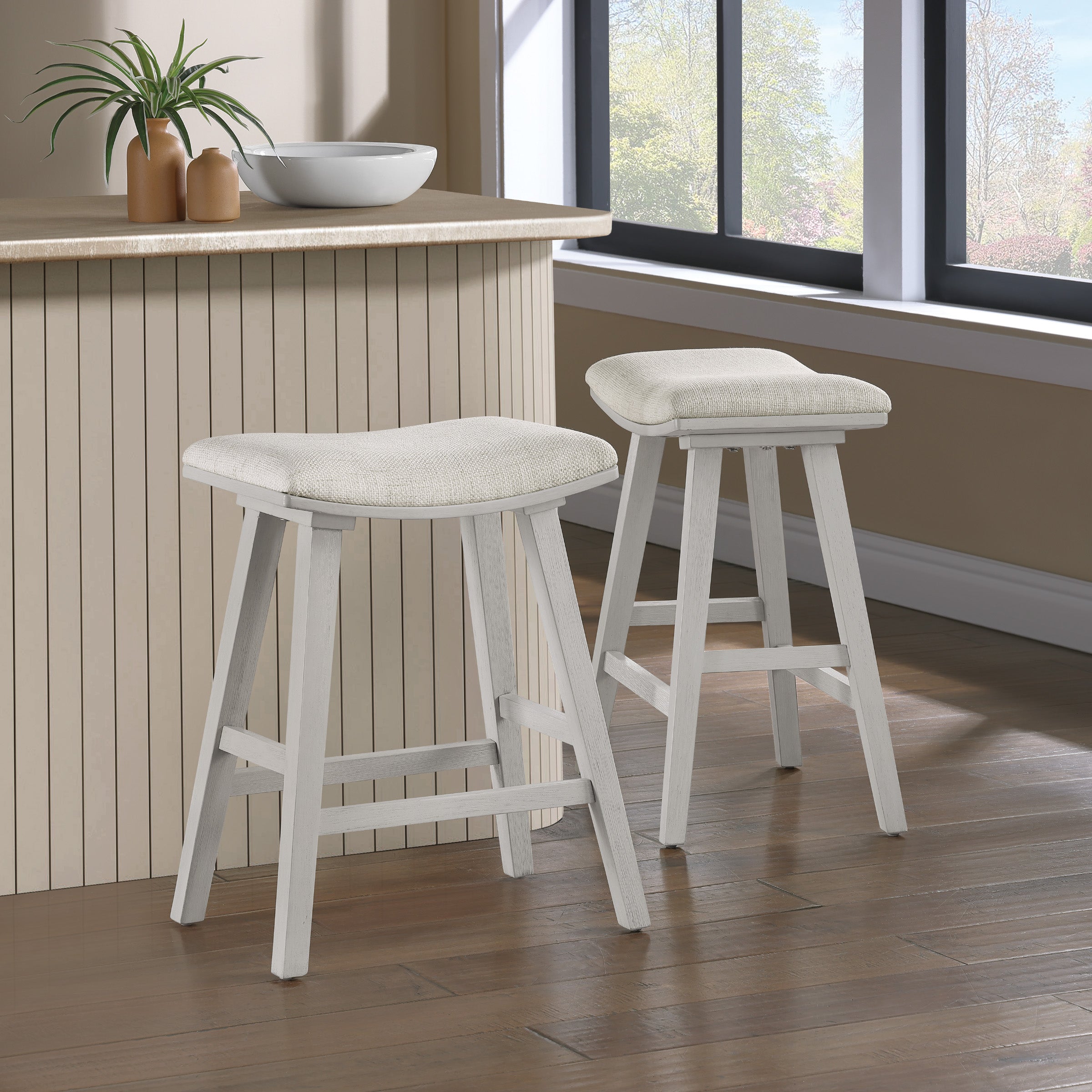 Coley 24" Saddle Stool 2-Pk - Linen / White Wash