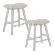 Coley 24" Saddle Stool 2-Pk - Cream Pin Stripe / White Wash