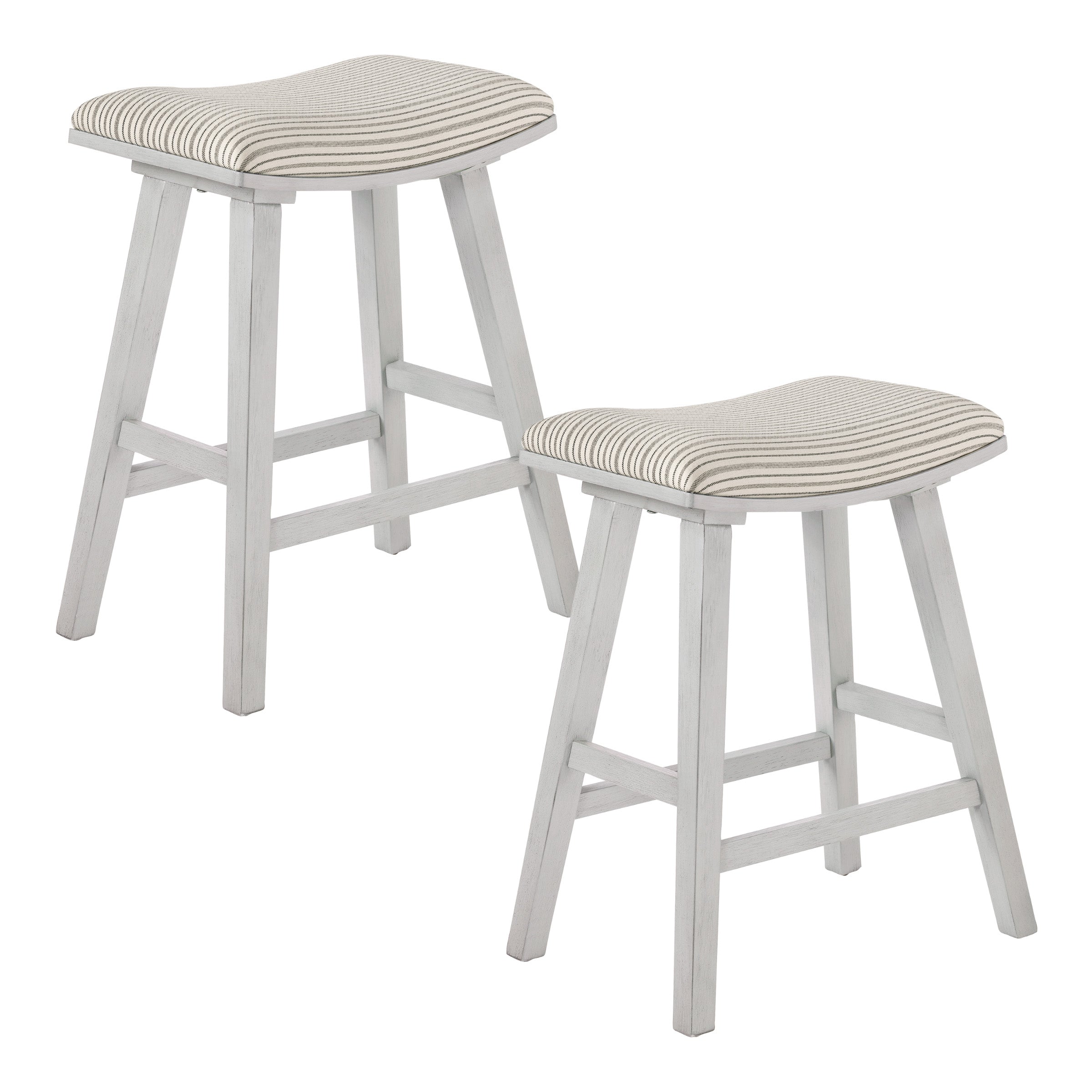 Coley 24" Saddle Stool 2-Pk - Cream Pin Stripe / White Wash