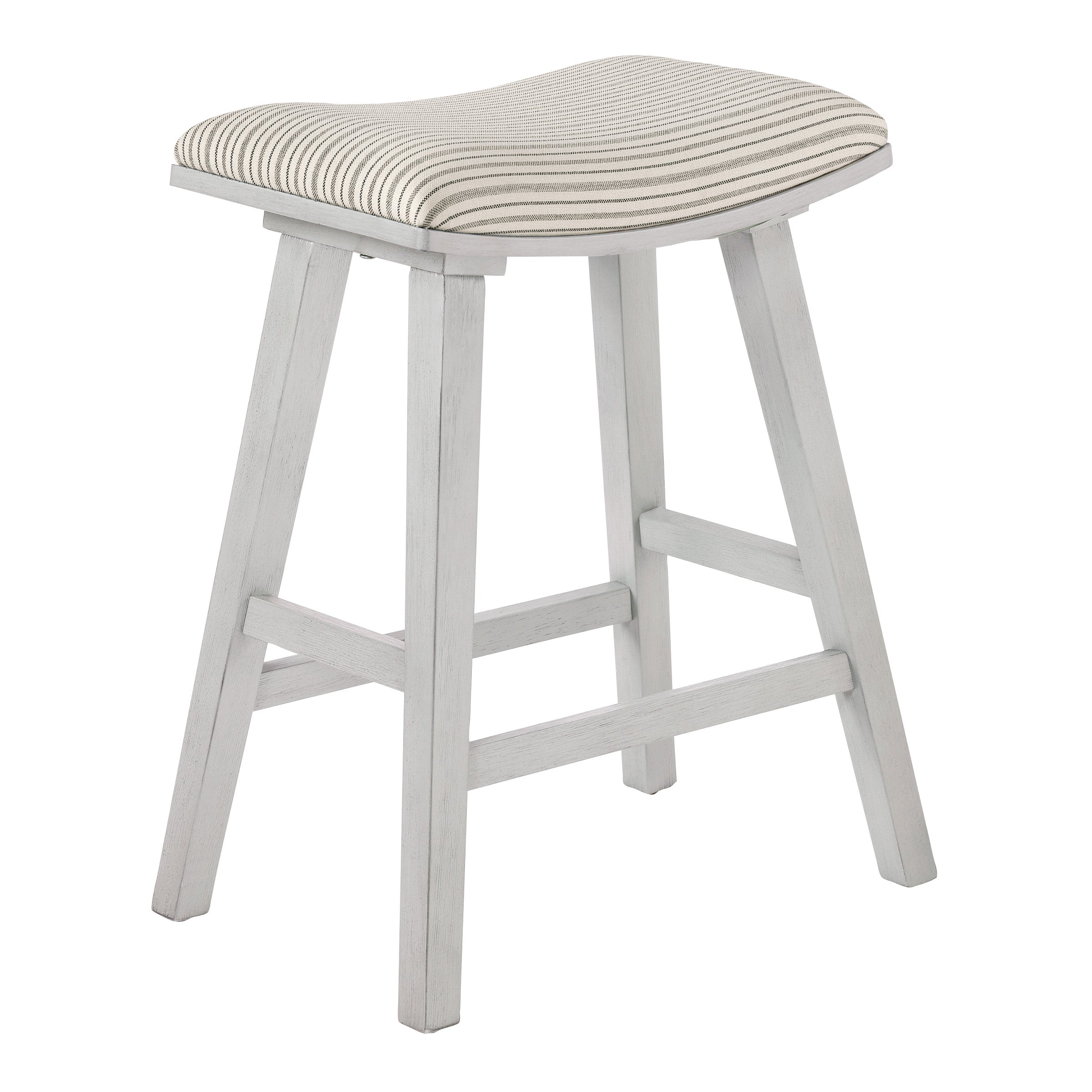 Coley 24" Saddle Stool 2-Pk - Cream Pin Stripe / White Wash
