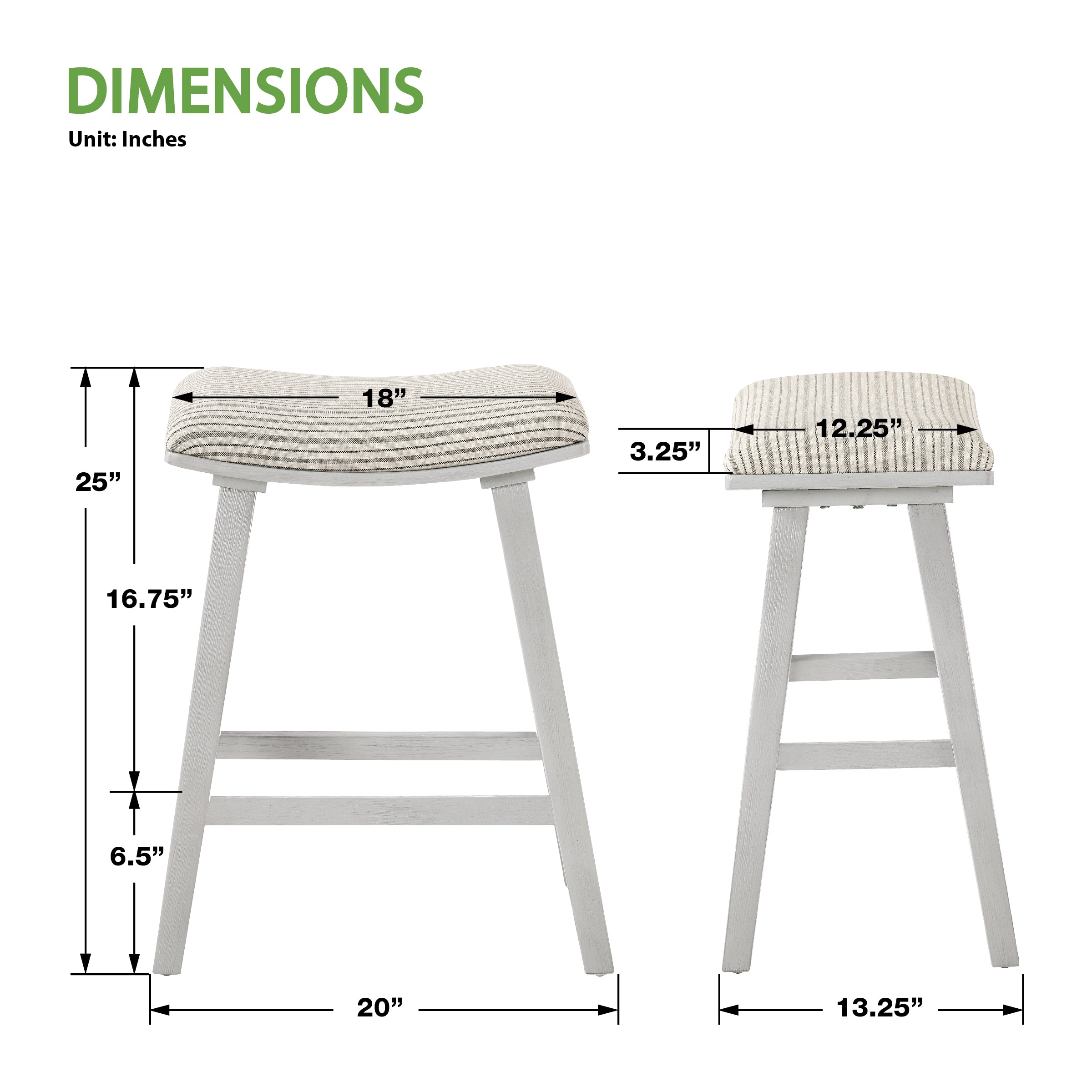 Coley 24" Saddle Stool 2-Pk - Cream Pin Stripe / White Wash