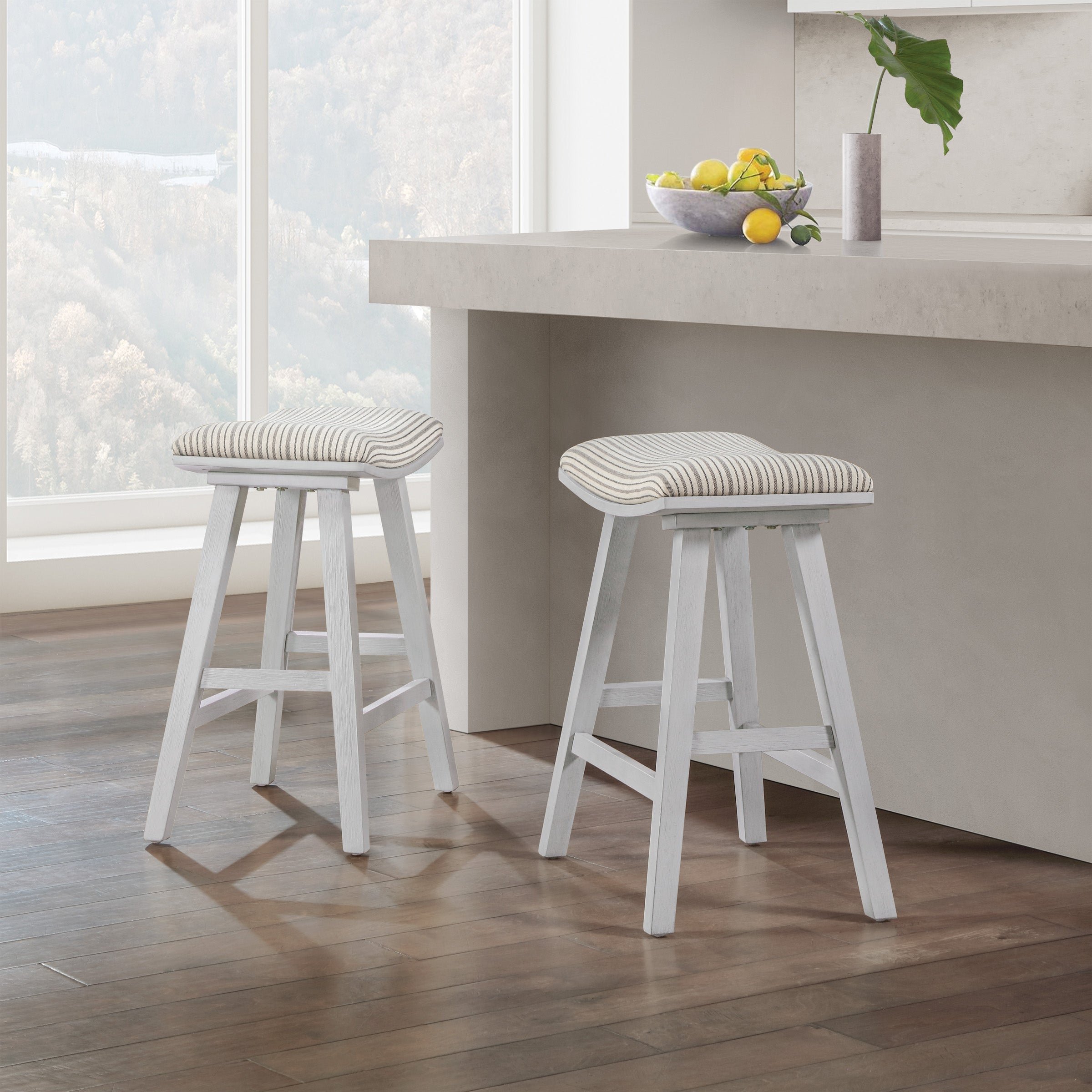 Coley 24" Saddle Stool 2-Pk - Cream Pin Stripe / White Wash